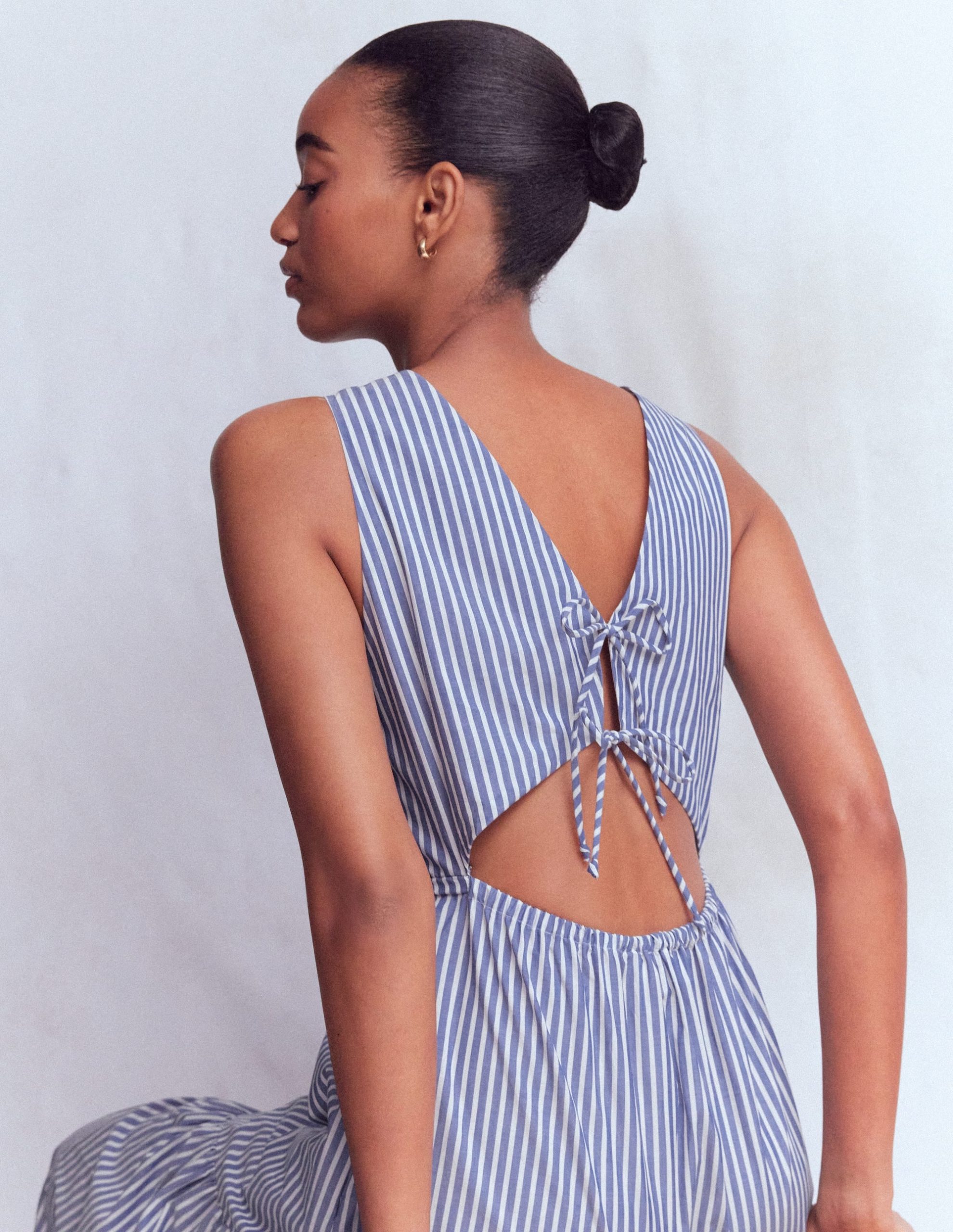 Sleeveless Poplin Dress-Surf the Web Stripe - Image 2