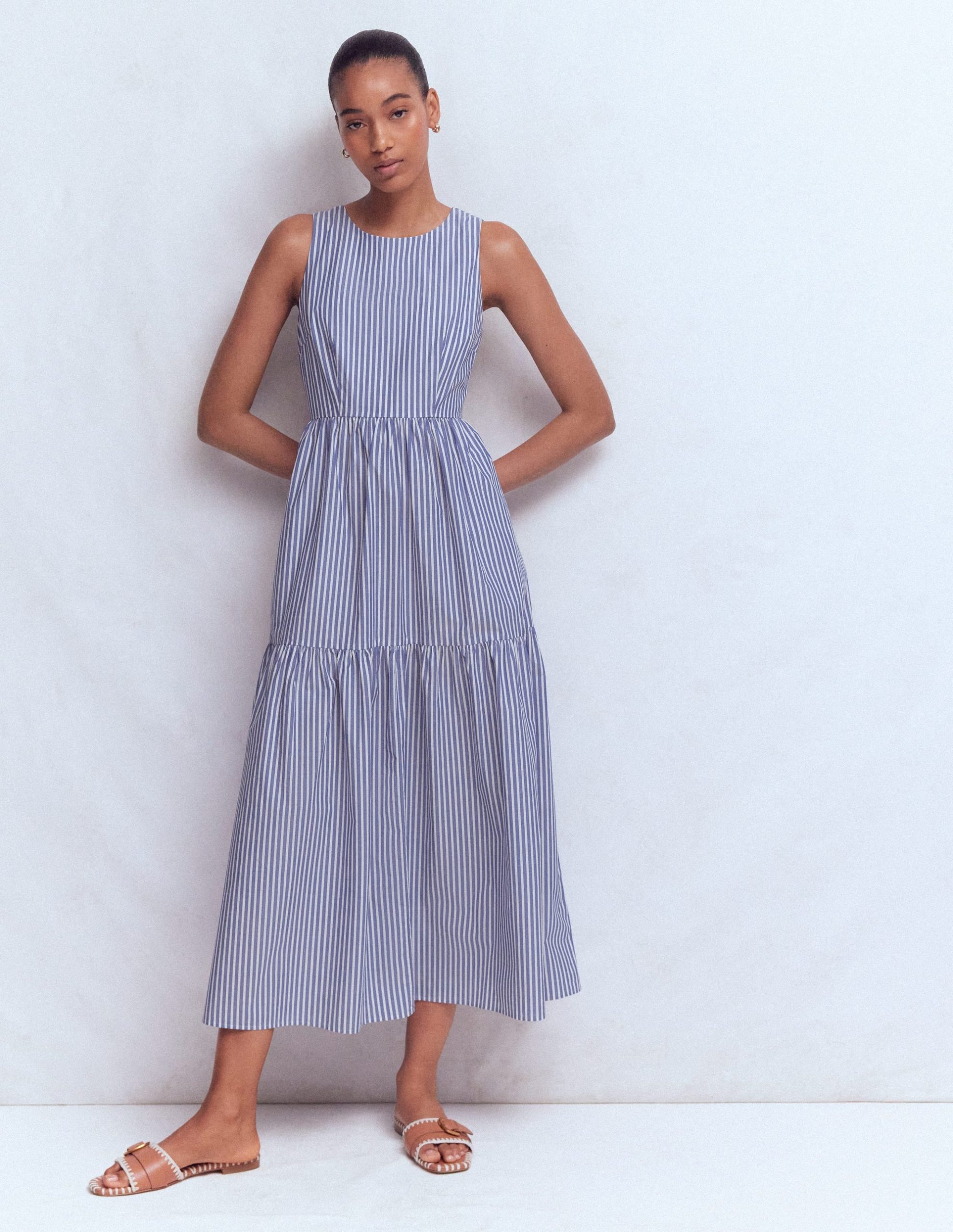 Sleeveless Poplin Dress-Surf the Web Stripe - Image 4