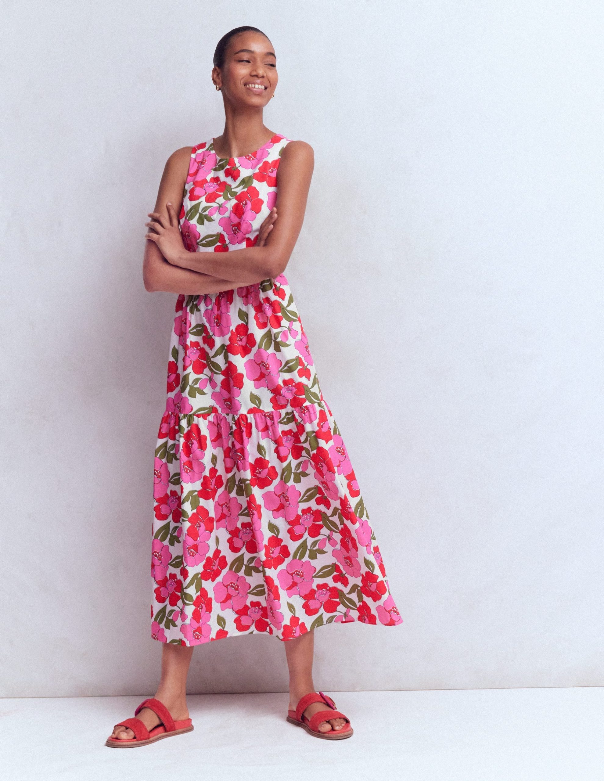 Sleeveless Poplin Dress-Red. Radiant Bloom - Image 3