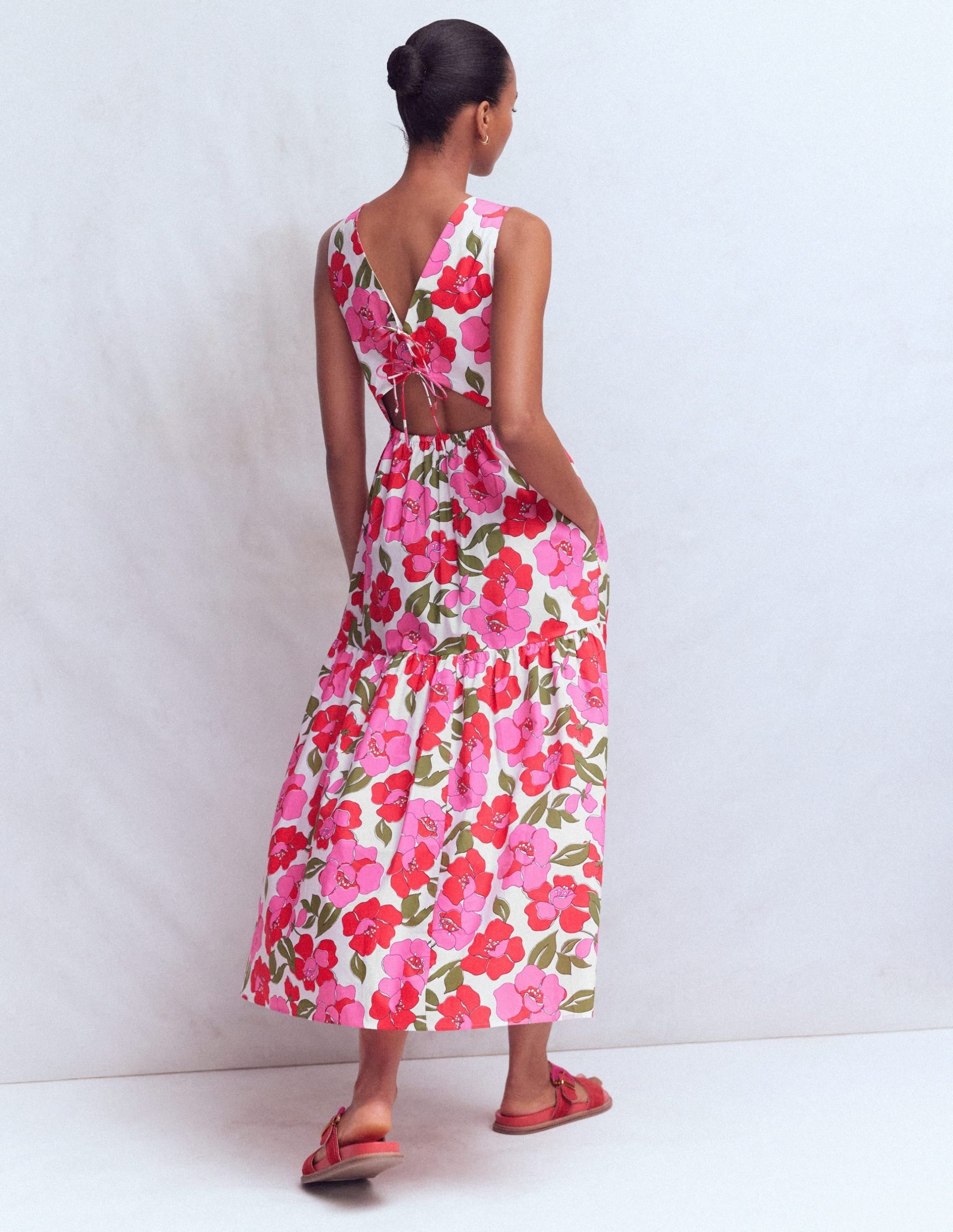 Sleeveless Poplin Dress-Red. Radiant Bloom - Image 5