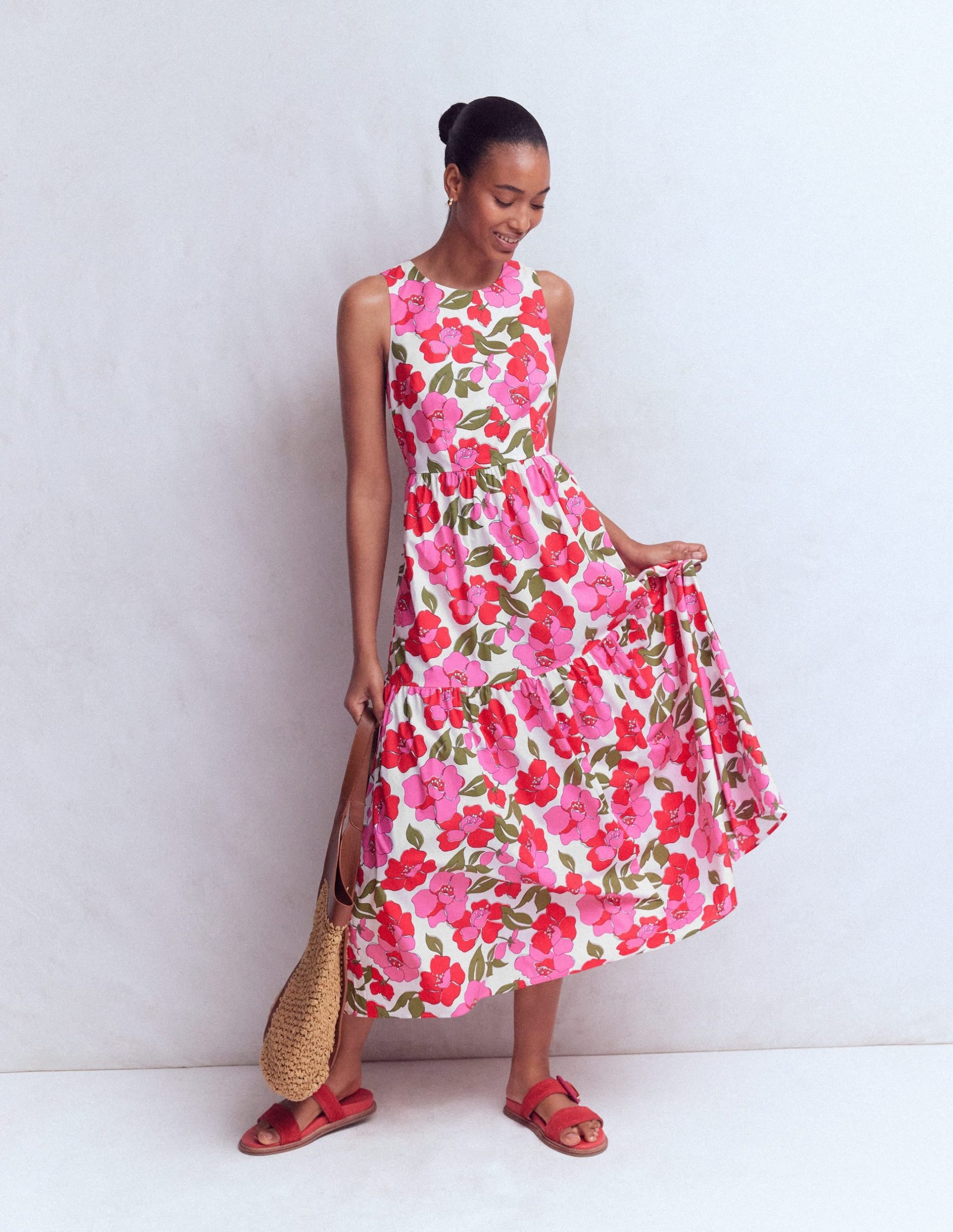 Sleeveless Poplin Dress-Red. Radiant Bloom - Image 7