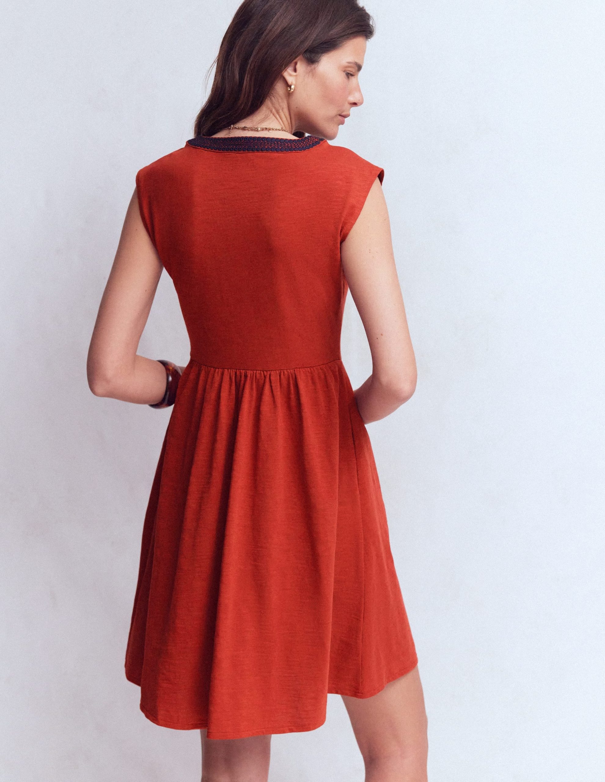 May Embroidered Short Dress-Burnt Orange - Image 3