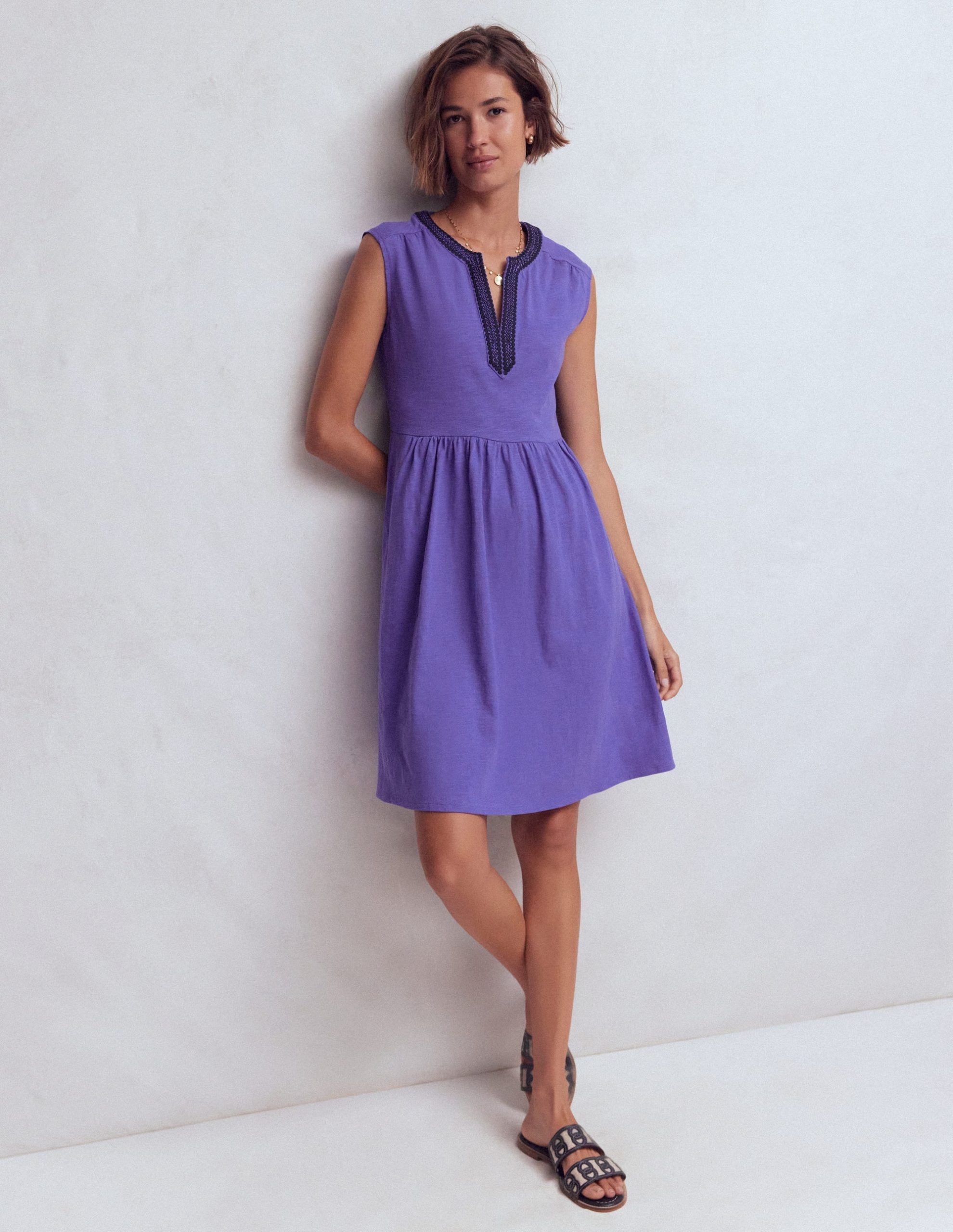 May Embroidered Short Dress-Han Purple