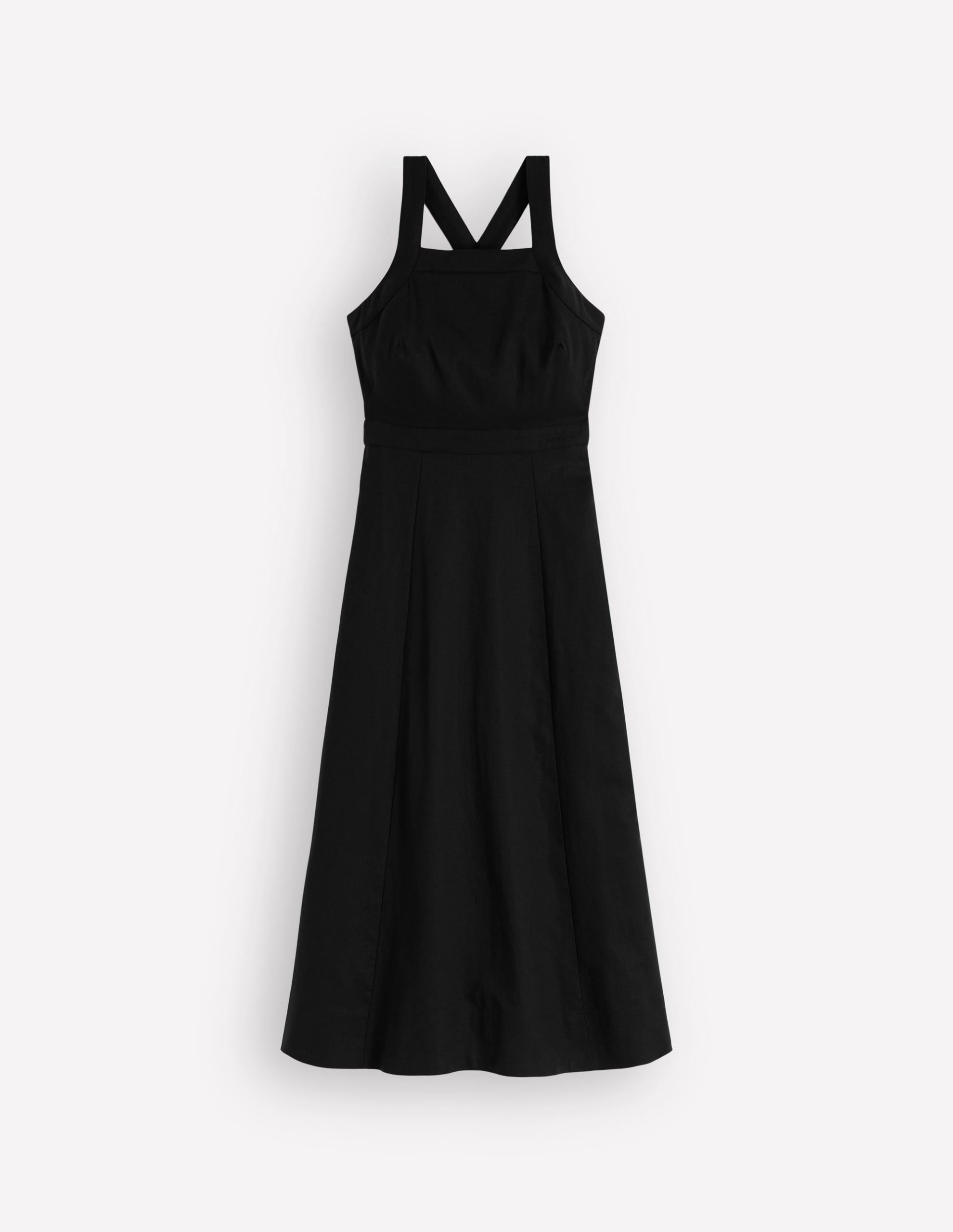 Cross-back Linen Blend Dress-Black - Image 5