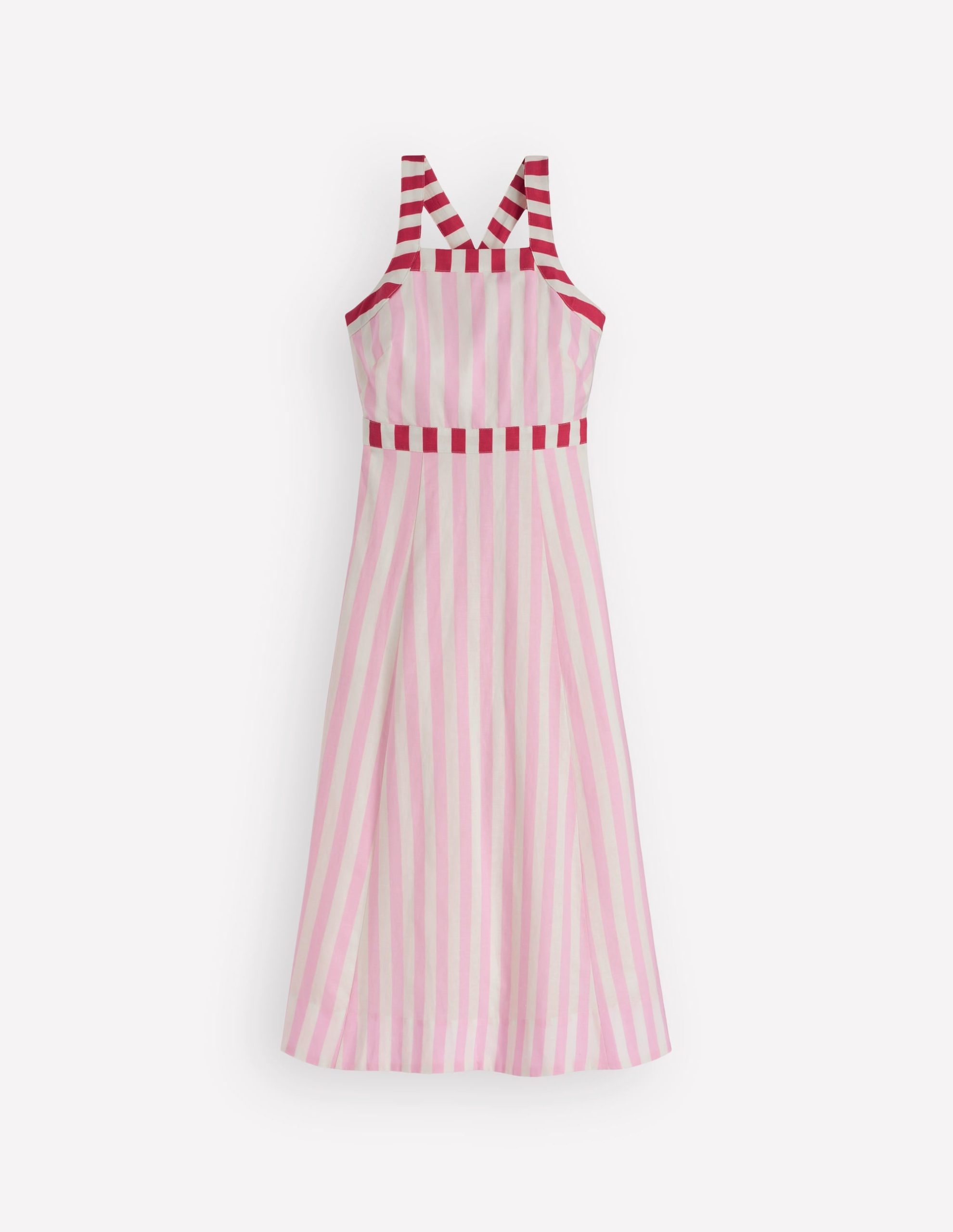 Cross-back Linen Blend Dress-Orchid Pink Stripe - Image 8