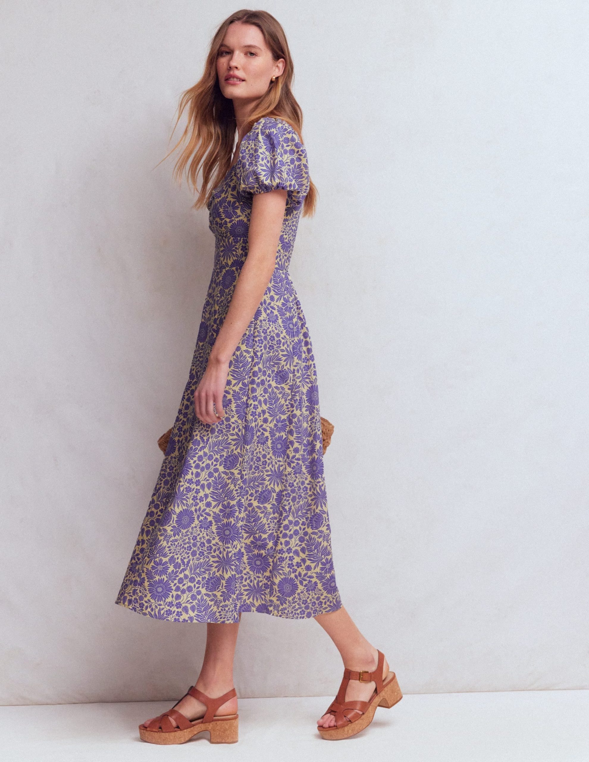 Twist Front Linen Blend Dress-Han Purple. Flowerbed Bloom