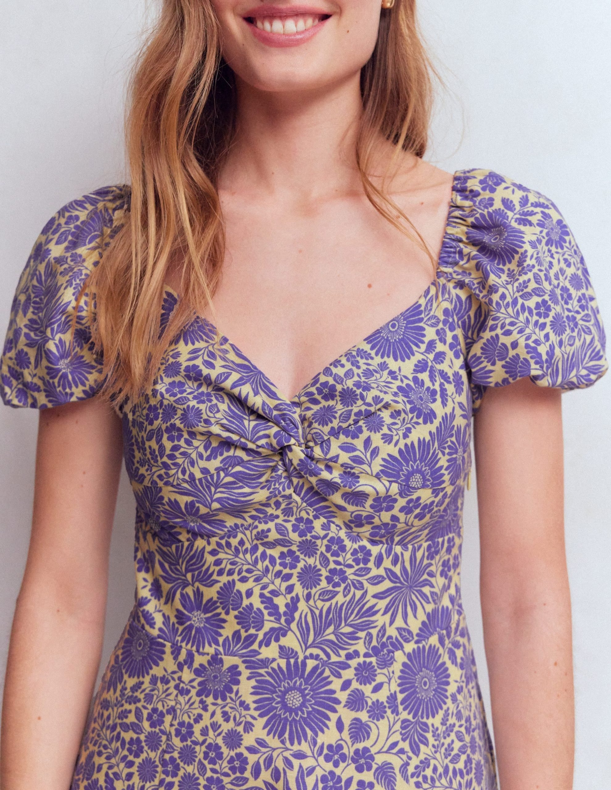 Twist Front Linen Blend Dress-Han Purple. Flowerbed Bloom - Image 2