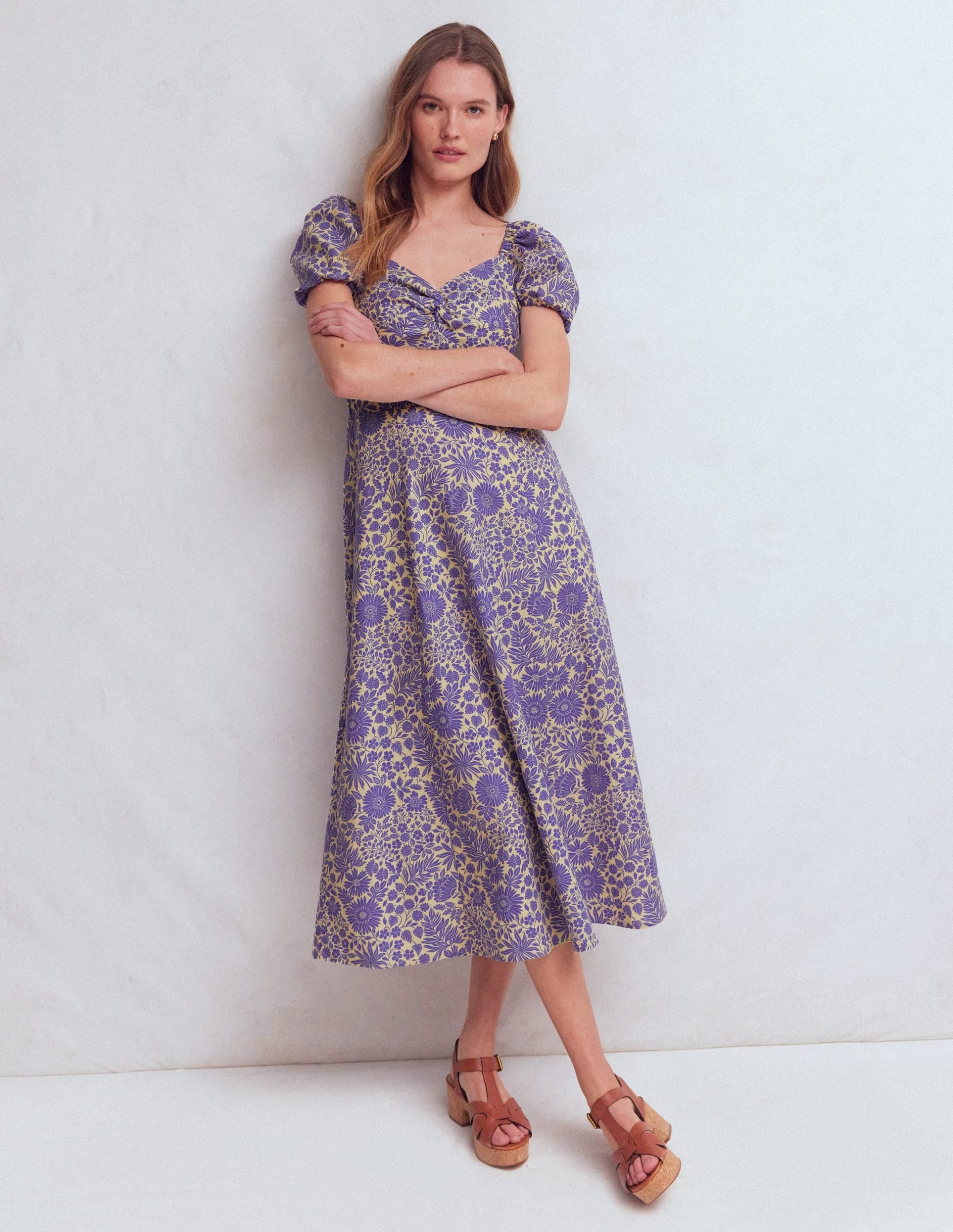 Twist Front Linen Blend Dress-Han Purple. Flowerbed Bloom - Image 4