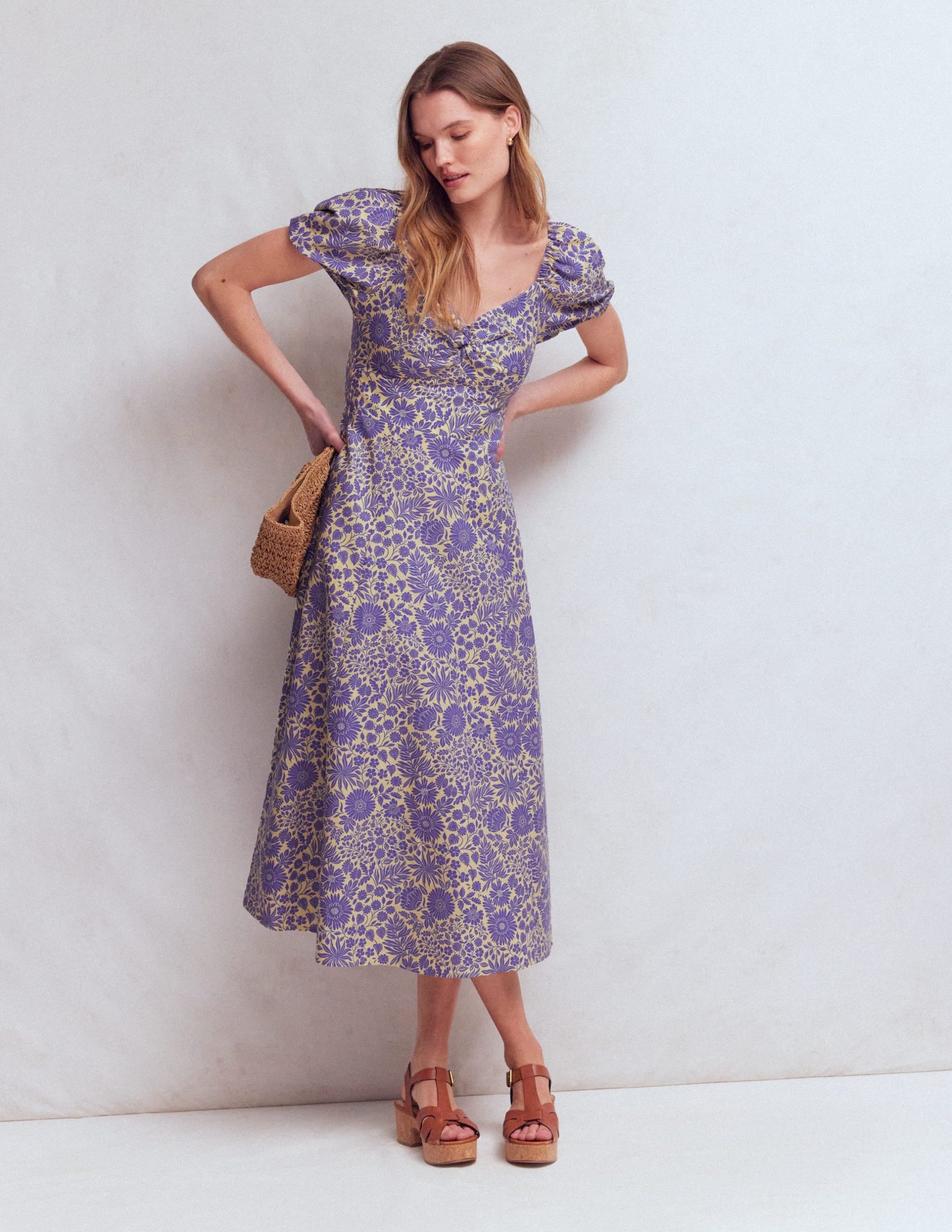 Twist Front Linen Blend Dress-Han Purple. Flowerbed Bloom - Image 6