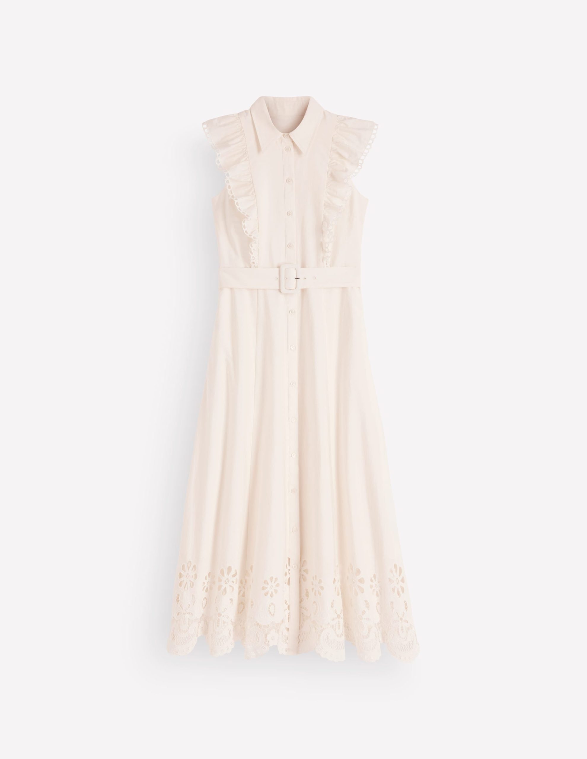 Ruffle Bodice Shirt Dress-White Broderie Trim - Image 7