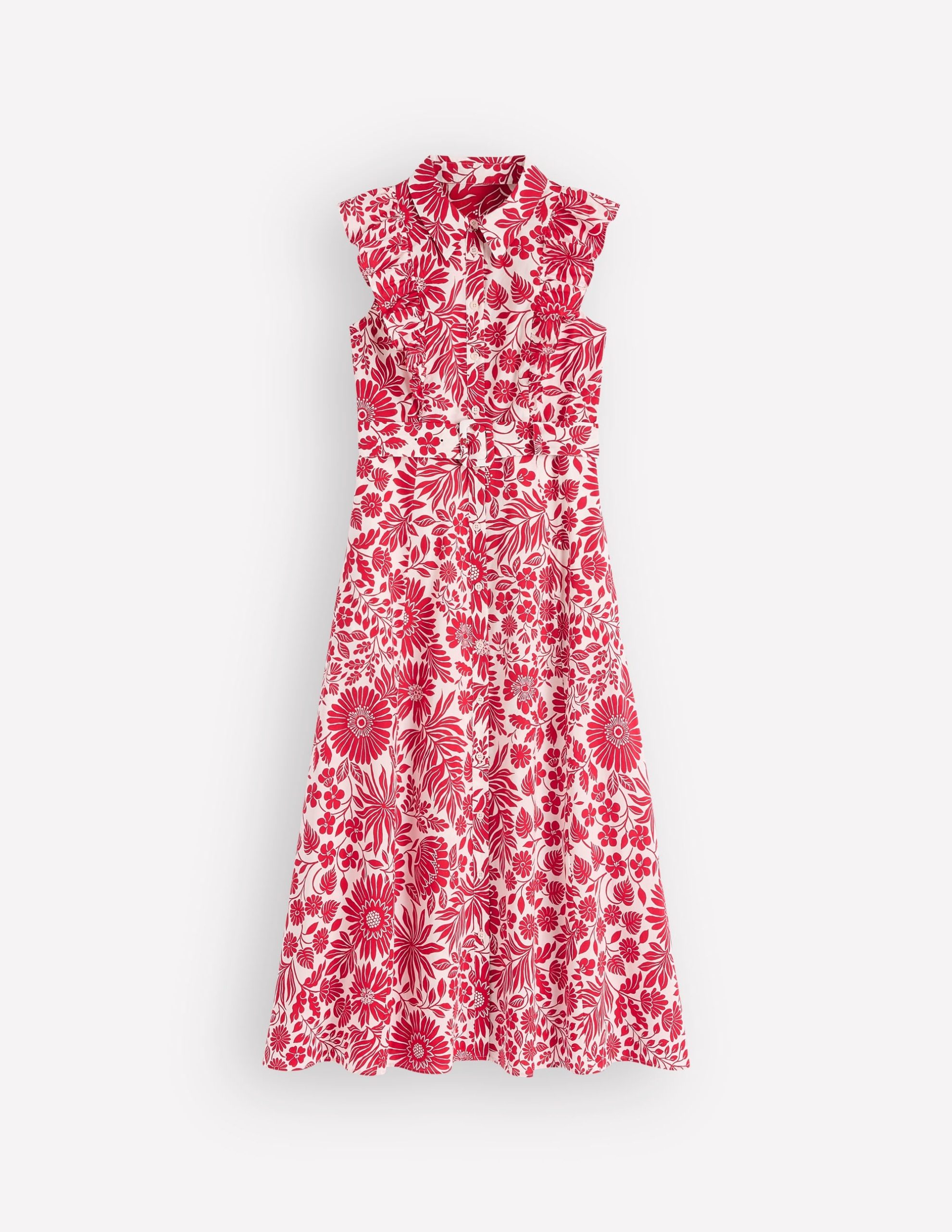 Ruffle Bodice Shirt Dress-Merida Red. Flowerbed Bloom - Image 6