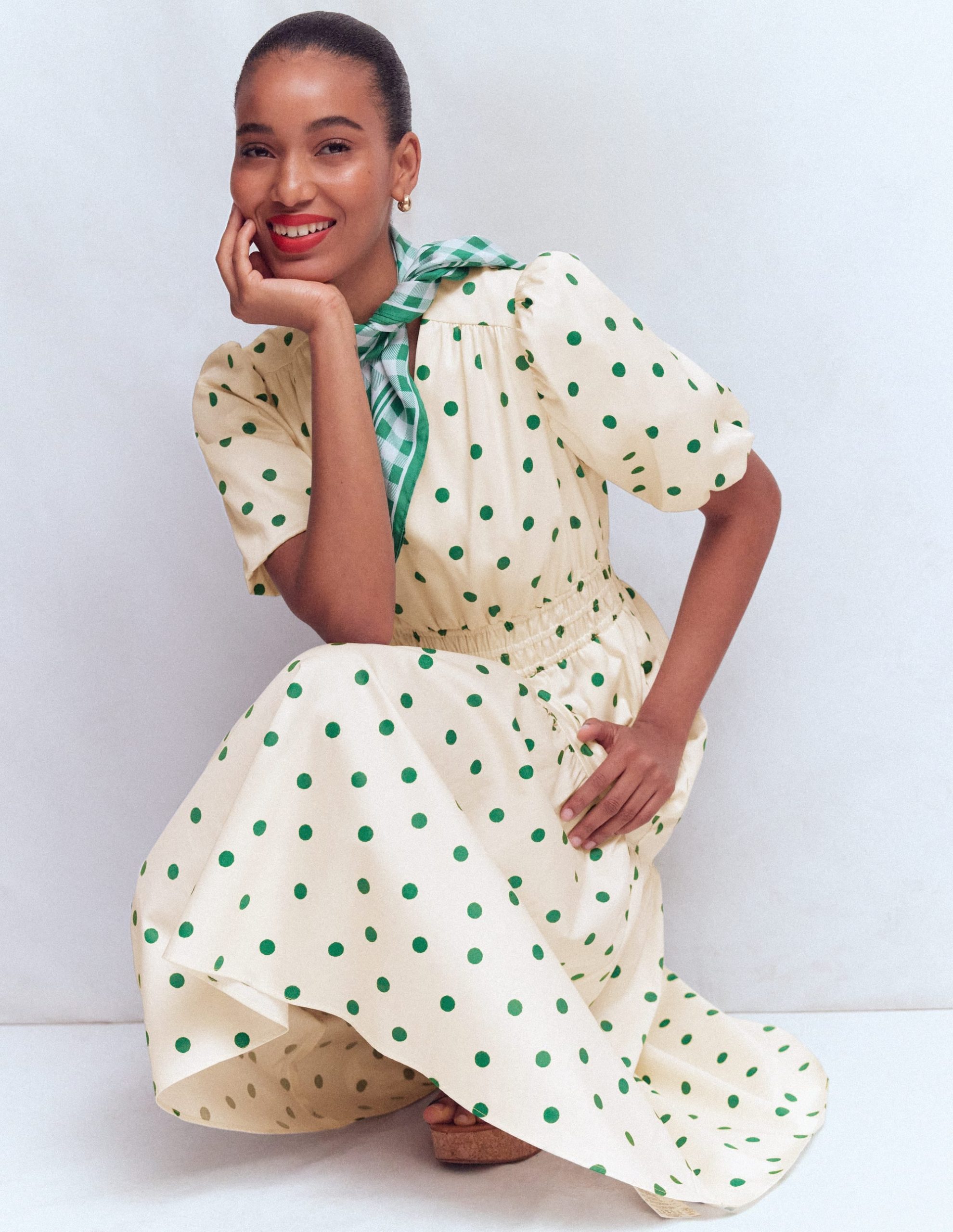 Irene Puff Sleeve Cotton Dress-Papyrus. Painted Dot Spaced - Image 2