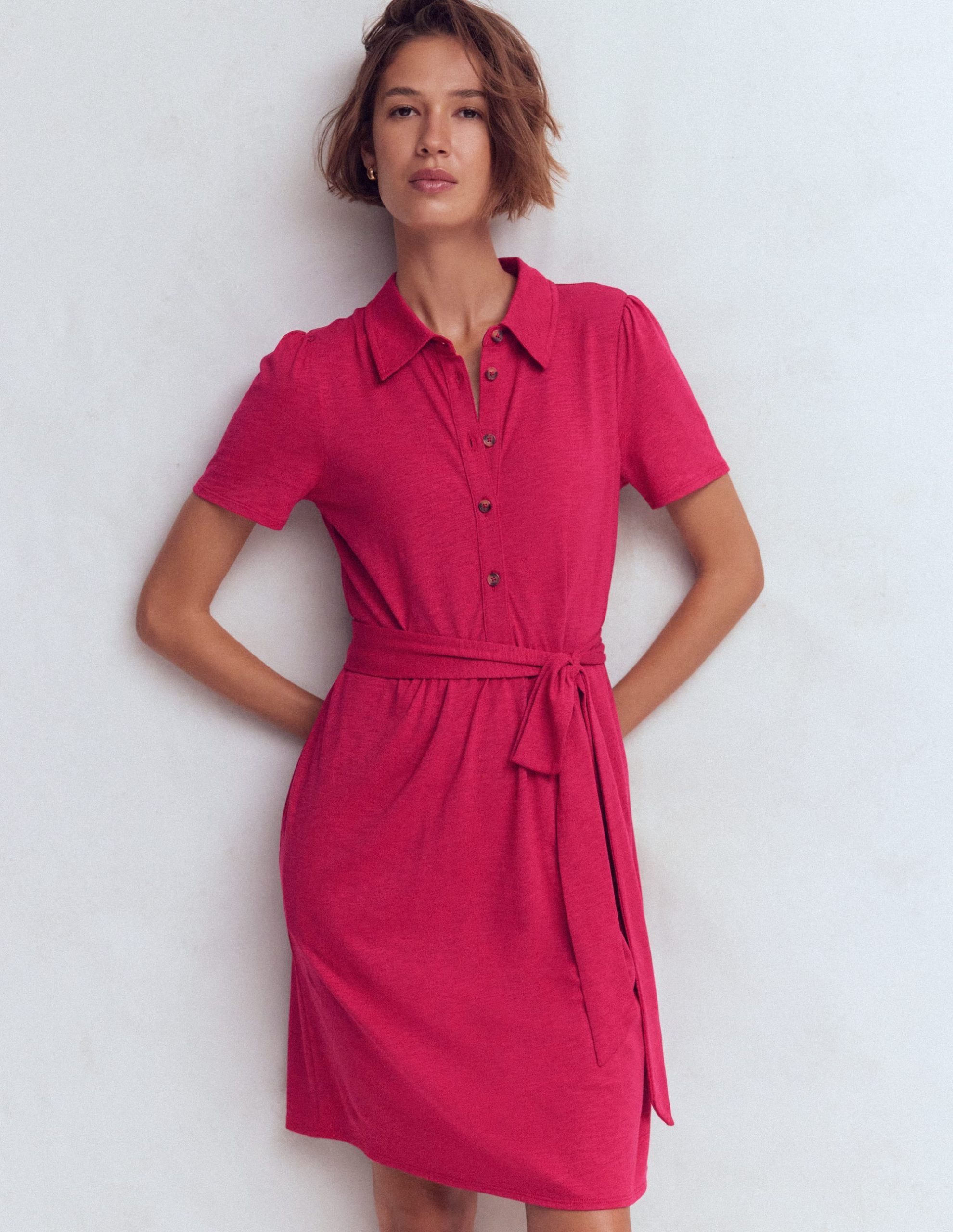 Patti Short Jersey Shirt Dress-Sweet Cherry - Image 5