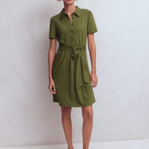 Patti Short Jersey Shirt Dress-Woodland Green