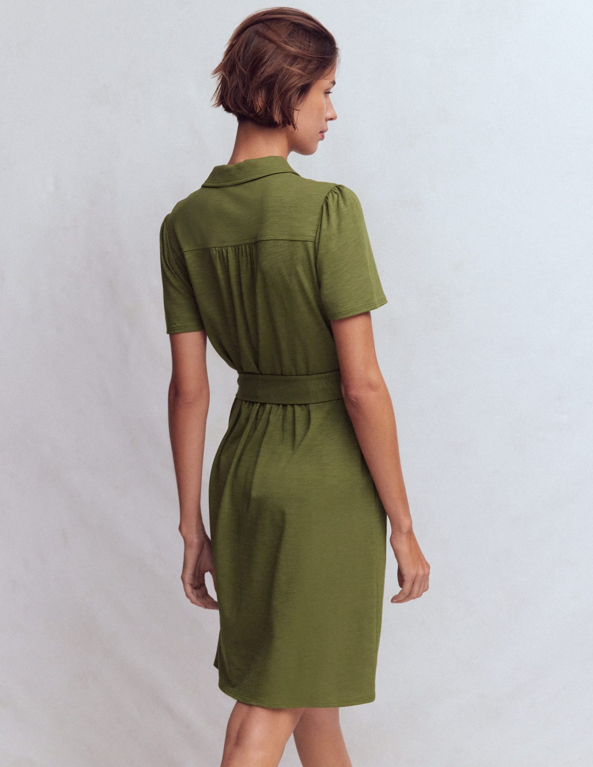 Patti Short Jersey Shirt Dress-Woodland Green - Image 3