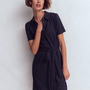 Patti Short Jersey Shirt Dress-Navy