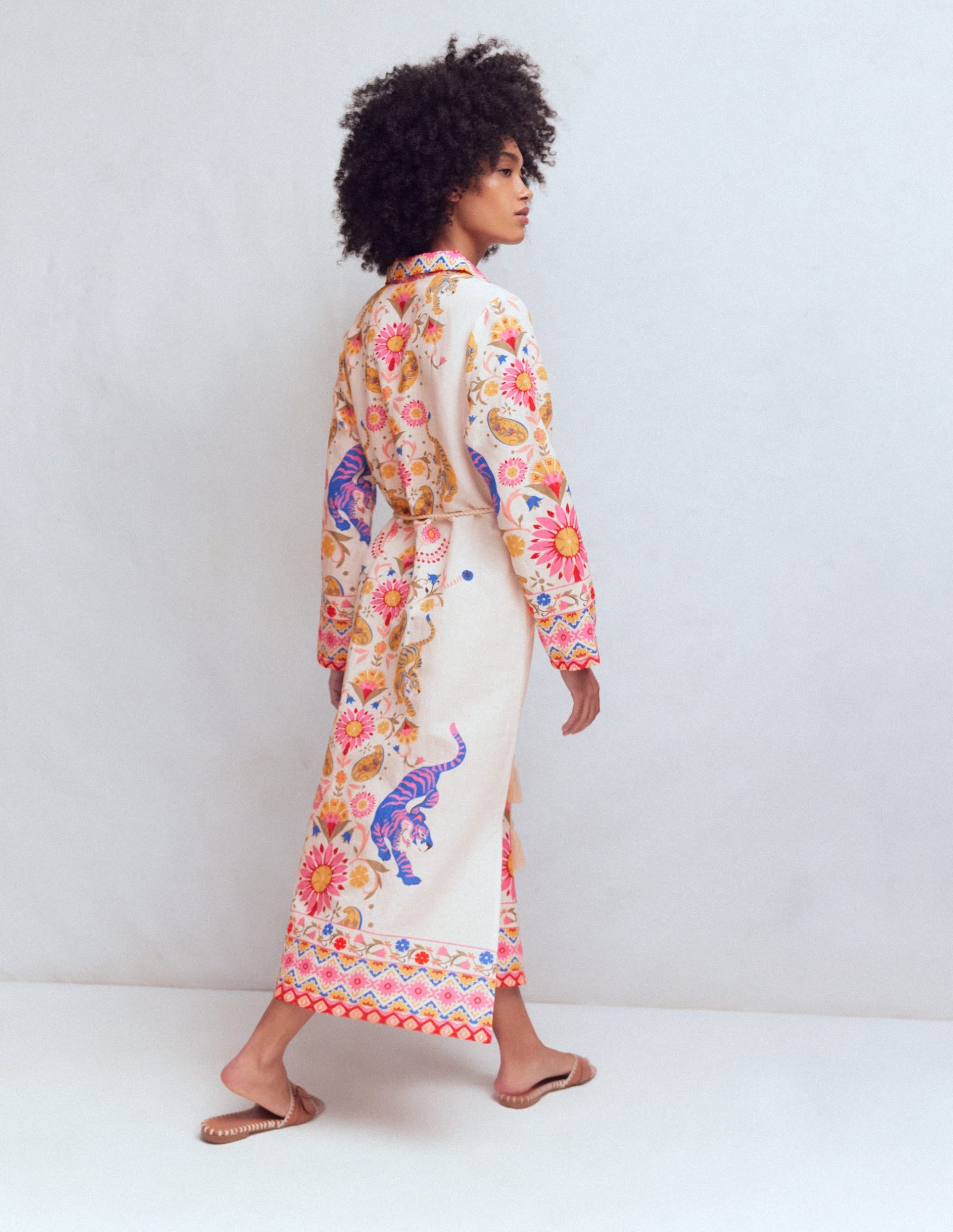 Notch Collar Linen Blend Tunic-Multi Tiger Tapestry - Image 3