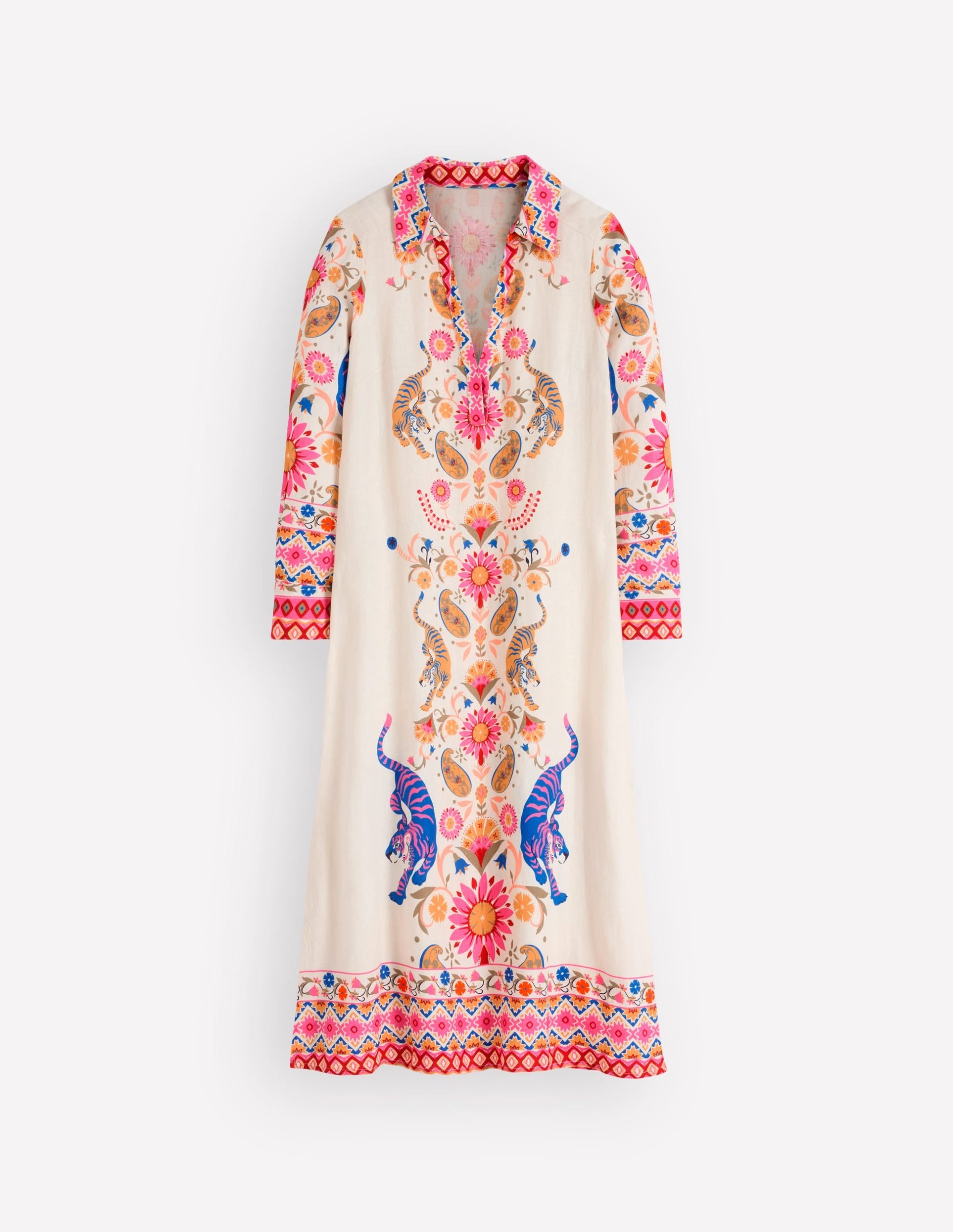 Notch Collar Linen Blend Tunic-Multi Tiger Tapestry - Image 7
