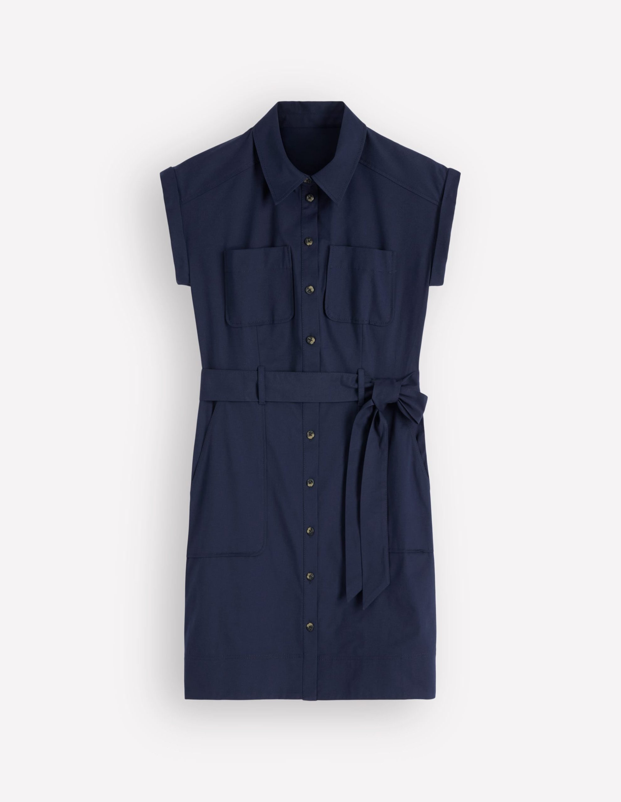 Short Belted Shirt Dress-Navy - Image 5