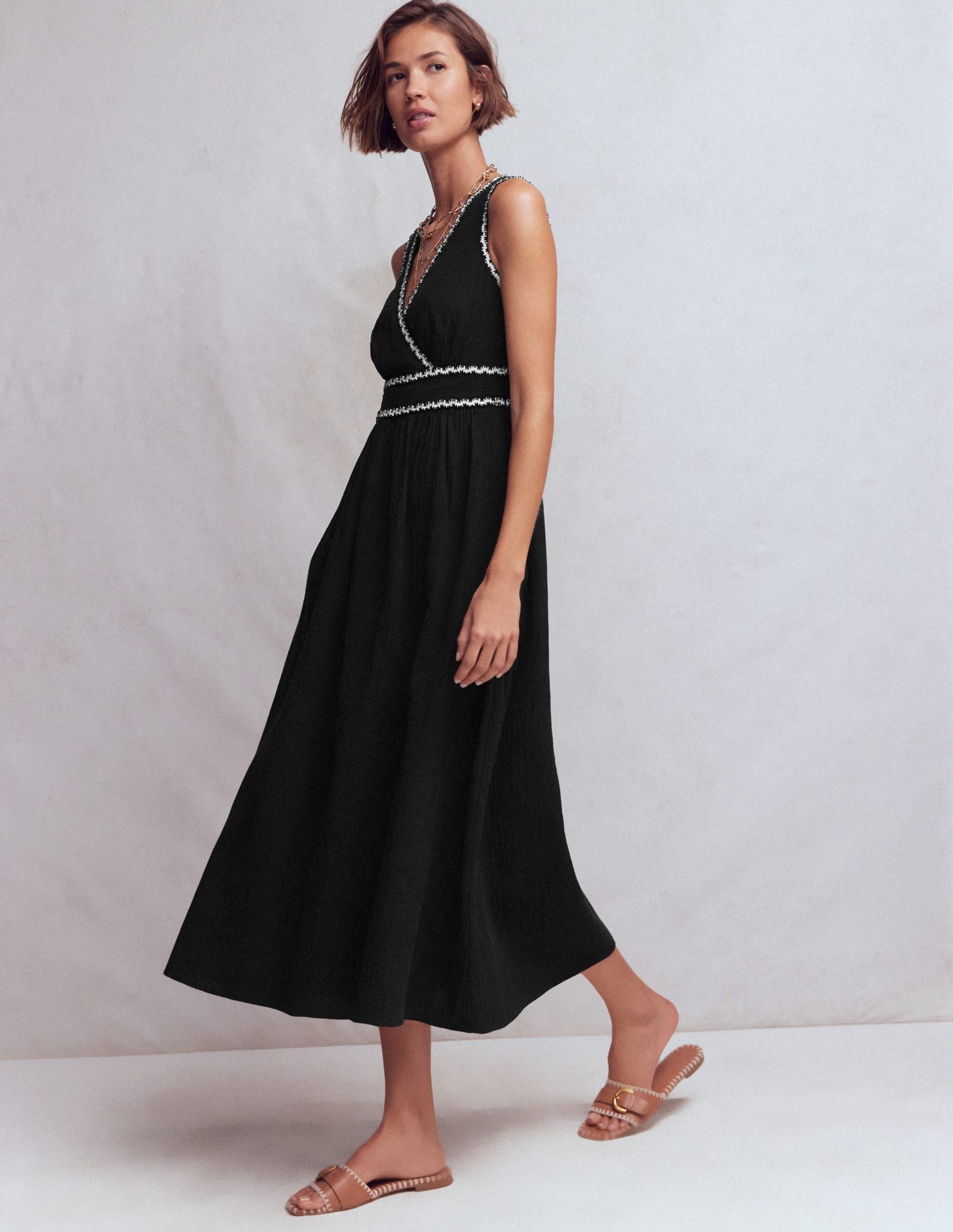 Lorna Trim Double Cloth Dress-Black Ivory - Image 4
