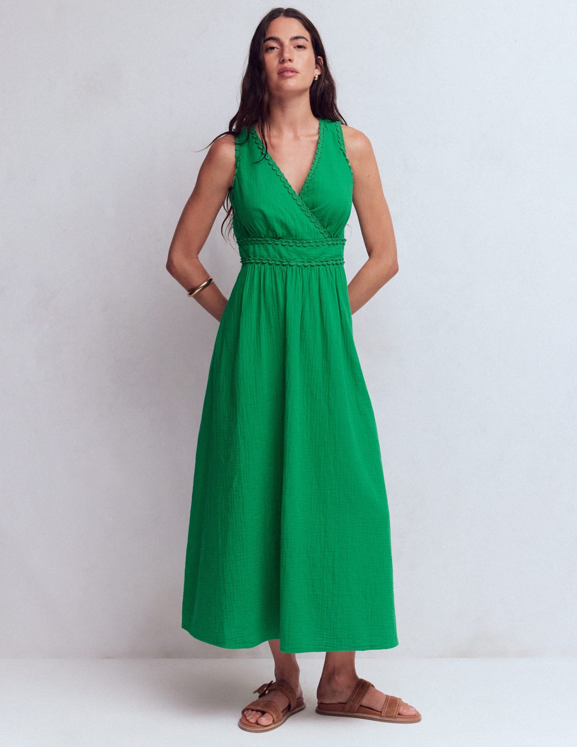 Lorna Trim Double Cloth Dress-Rich Emerald - Image 4