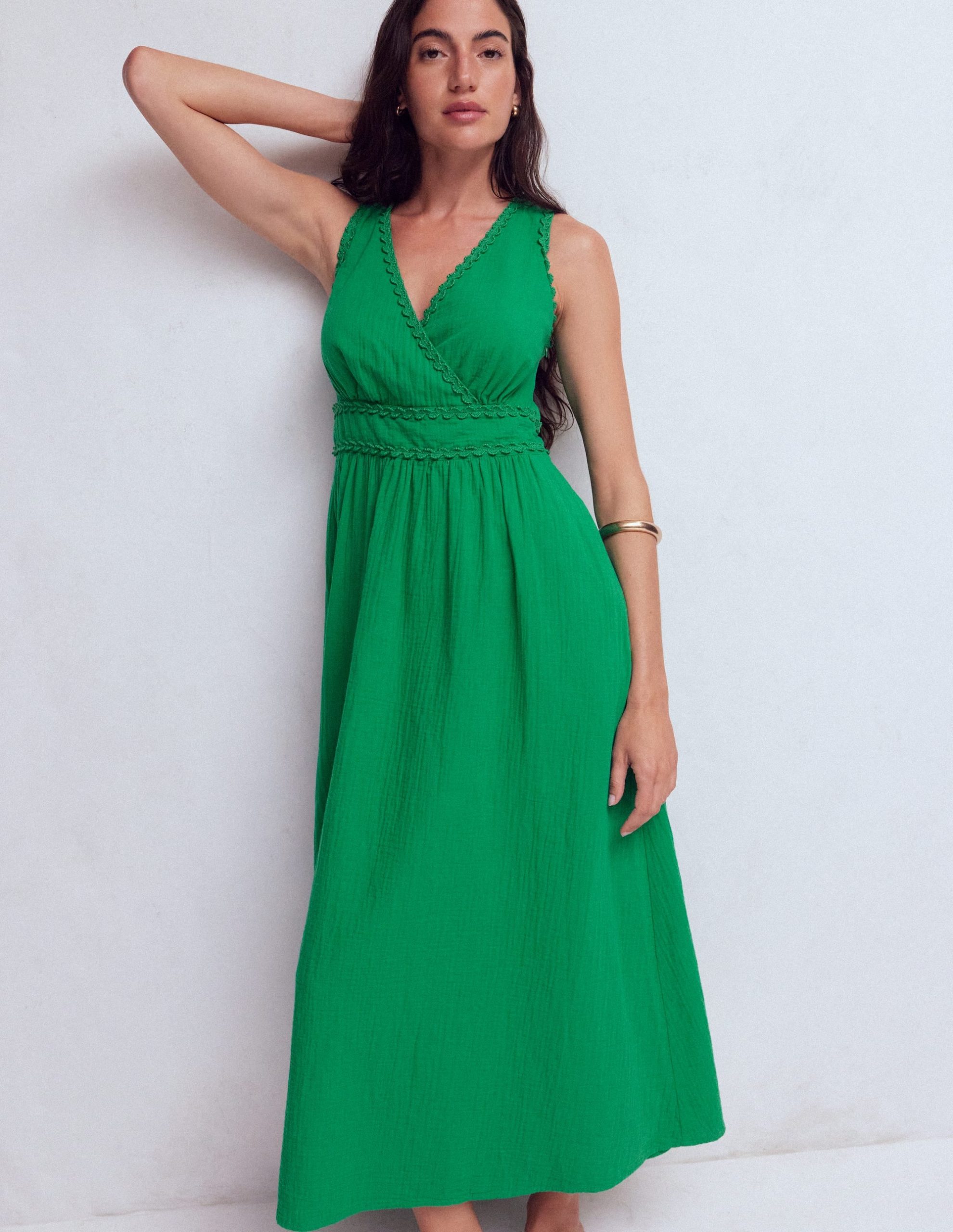 Lorna Trim Double Cloth Dress-Rich Emerald - Image 5