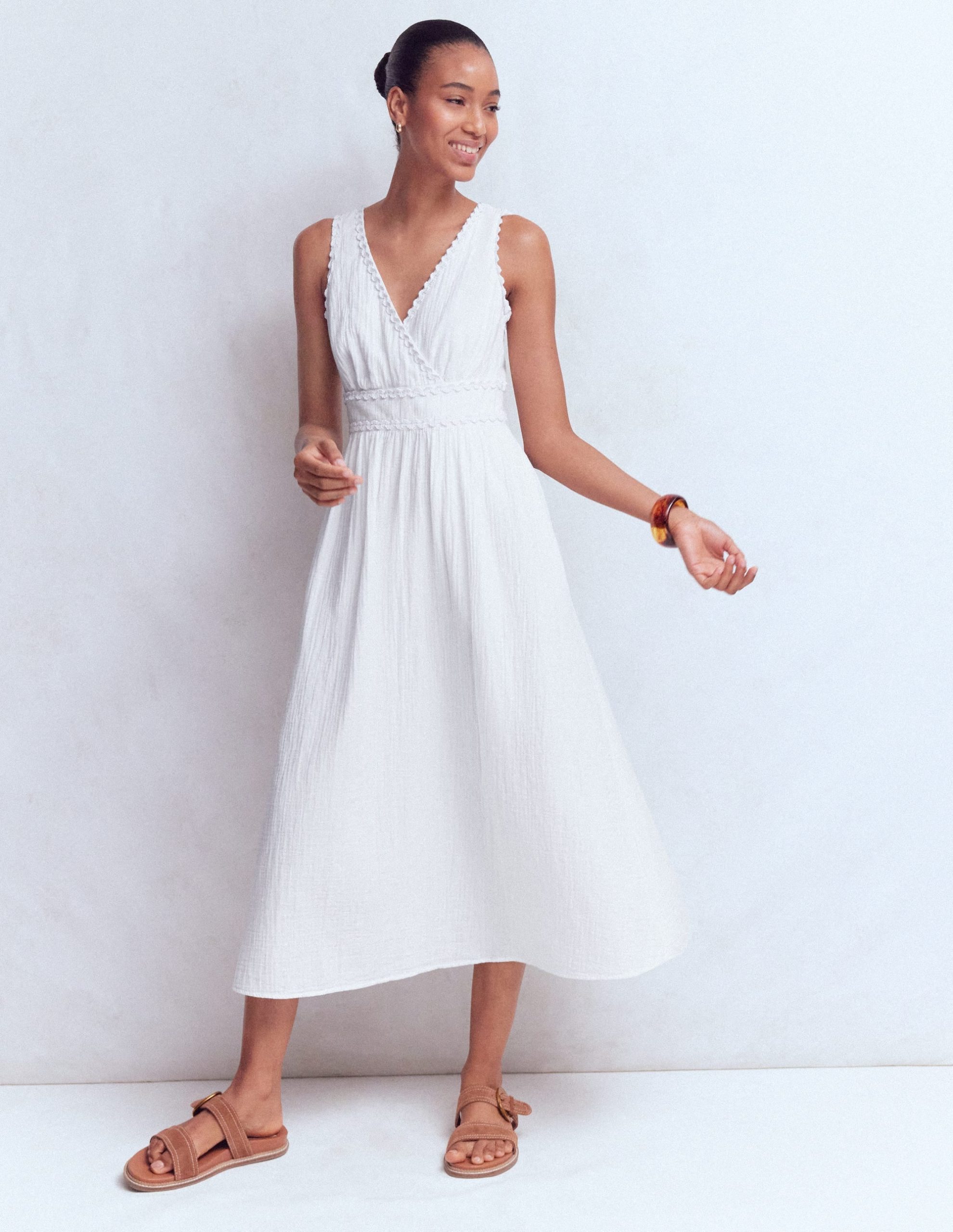 Lorna Trim Double Cloth Dress-White - Image 2
