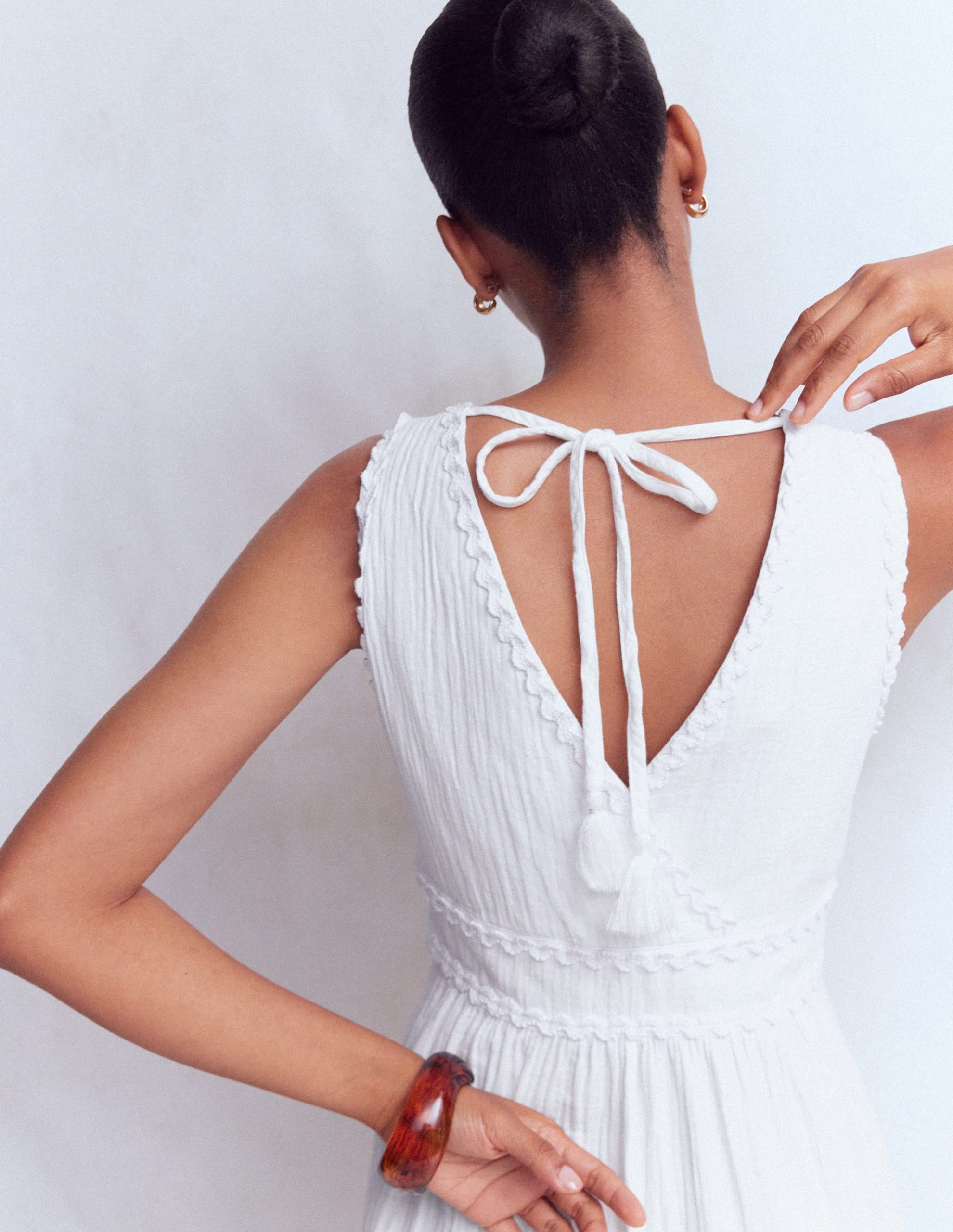 Lorna Trim Double Cloth Dress-White - Image 3