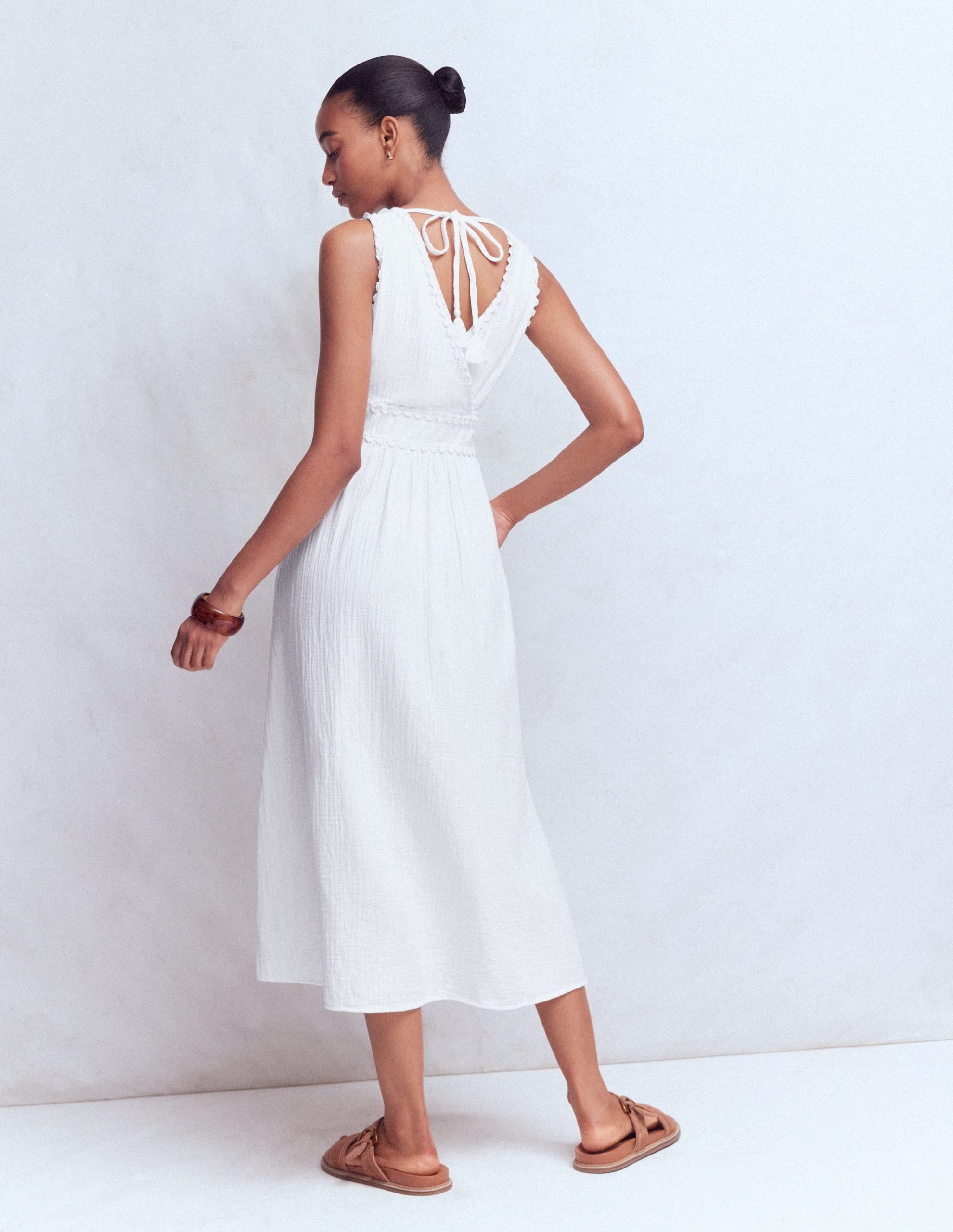 Lorna Trim Double Cloth Dress-White - Image 4