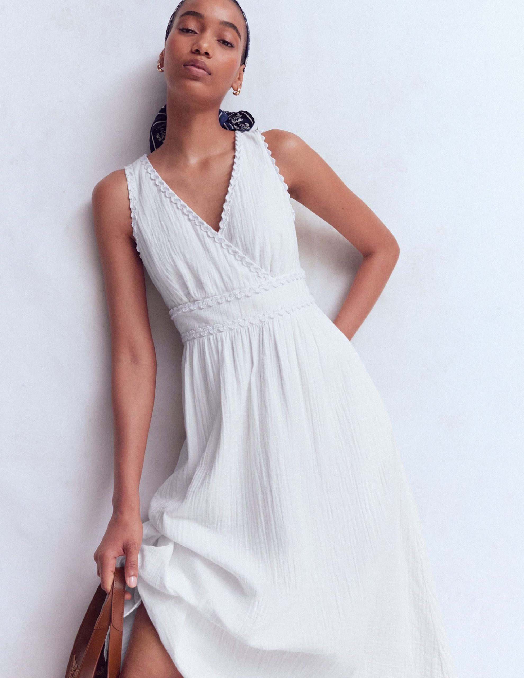 Lorna Trim Double Cloth Dress-White - Image 5