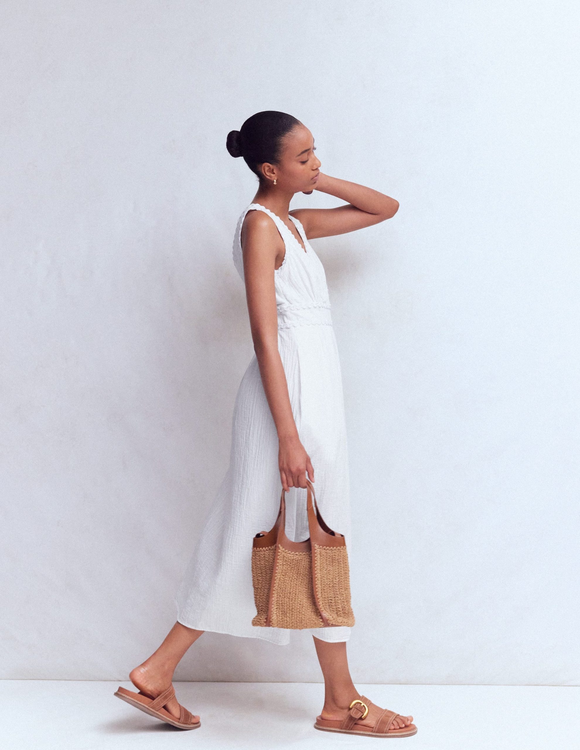 Lorna Trim Double Cloth Dress-White - Image 6