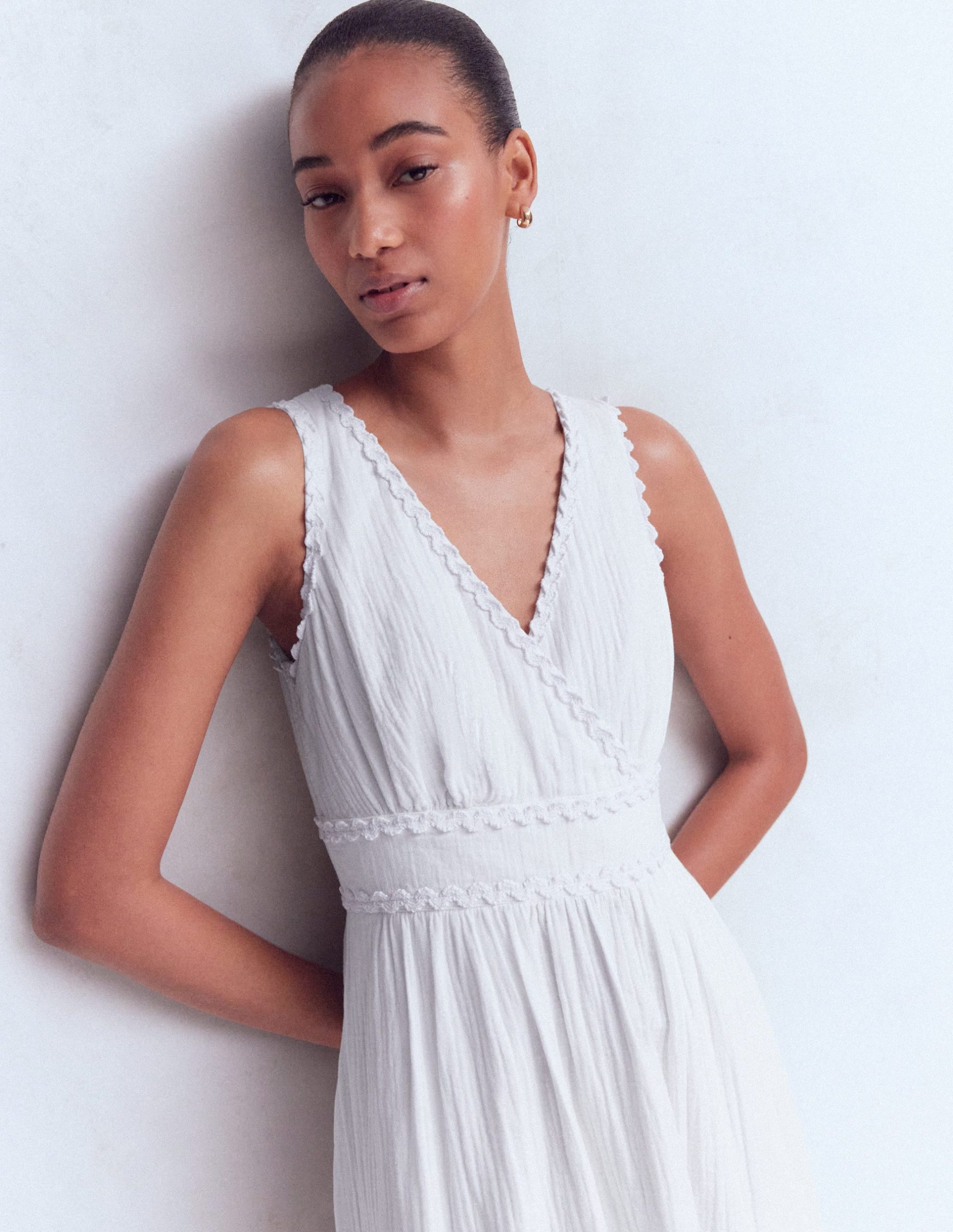 Lorna Trim Double Cloth Dress-White - Image 7