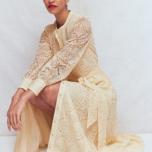 Blouson Sleeve Lace Dress-Ivory Lace