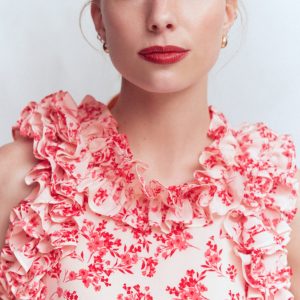 Ruffle Silk Midi Dress-Pink Bloom Scatter Mono