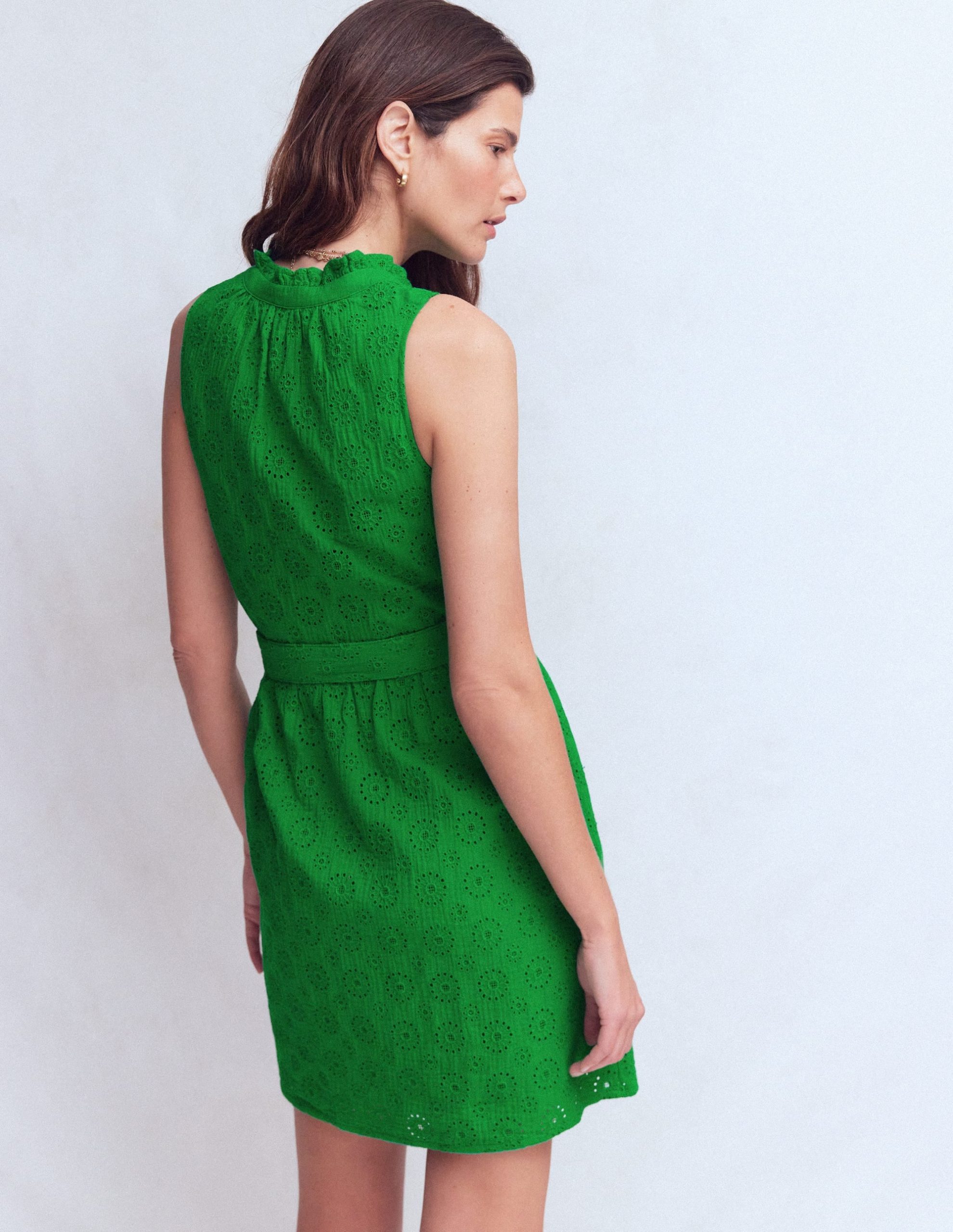 Viv Double Cloth Short Dress-Highland Green Broderie - Image 3