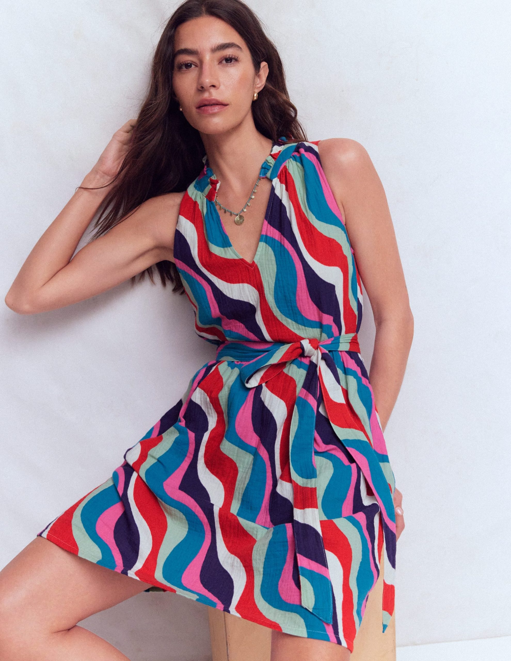 Viv Double Cloth Short Dress-Multi. Rythmic Wave