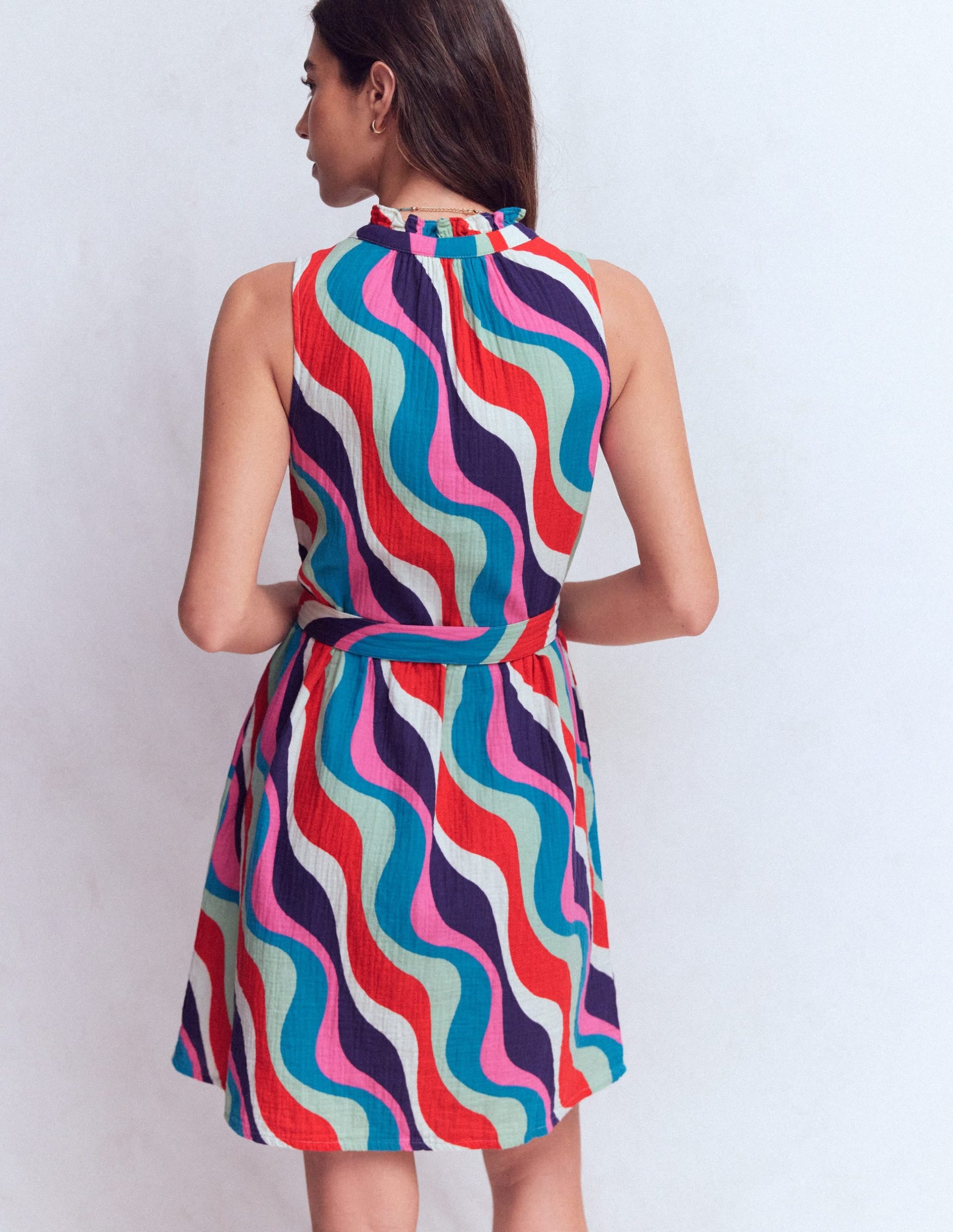 Viv Double Cloth Short Dress-Multi. Rythmic Wave - Image 3