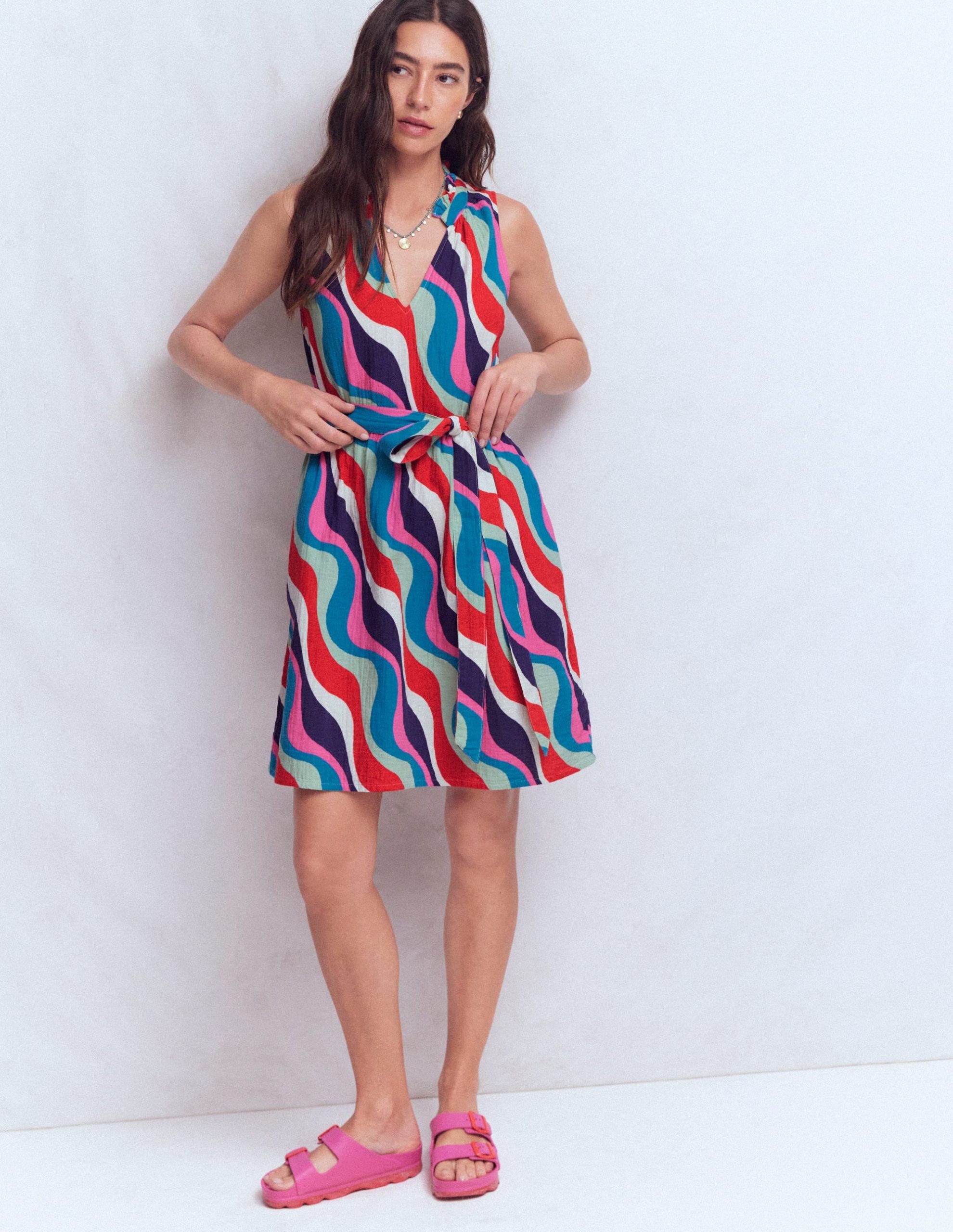 Viv Double Cloth Short Dress-Multi. Rythmic Wave - Image 4