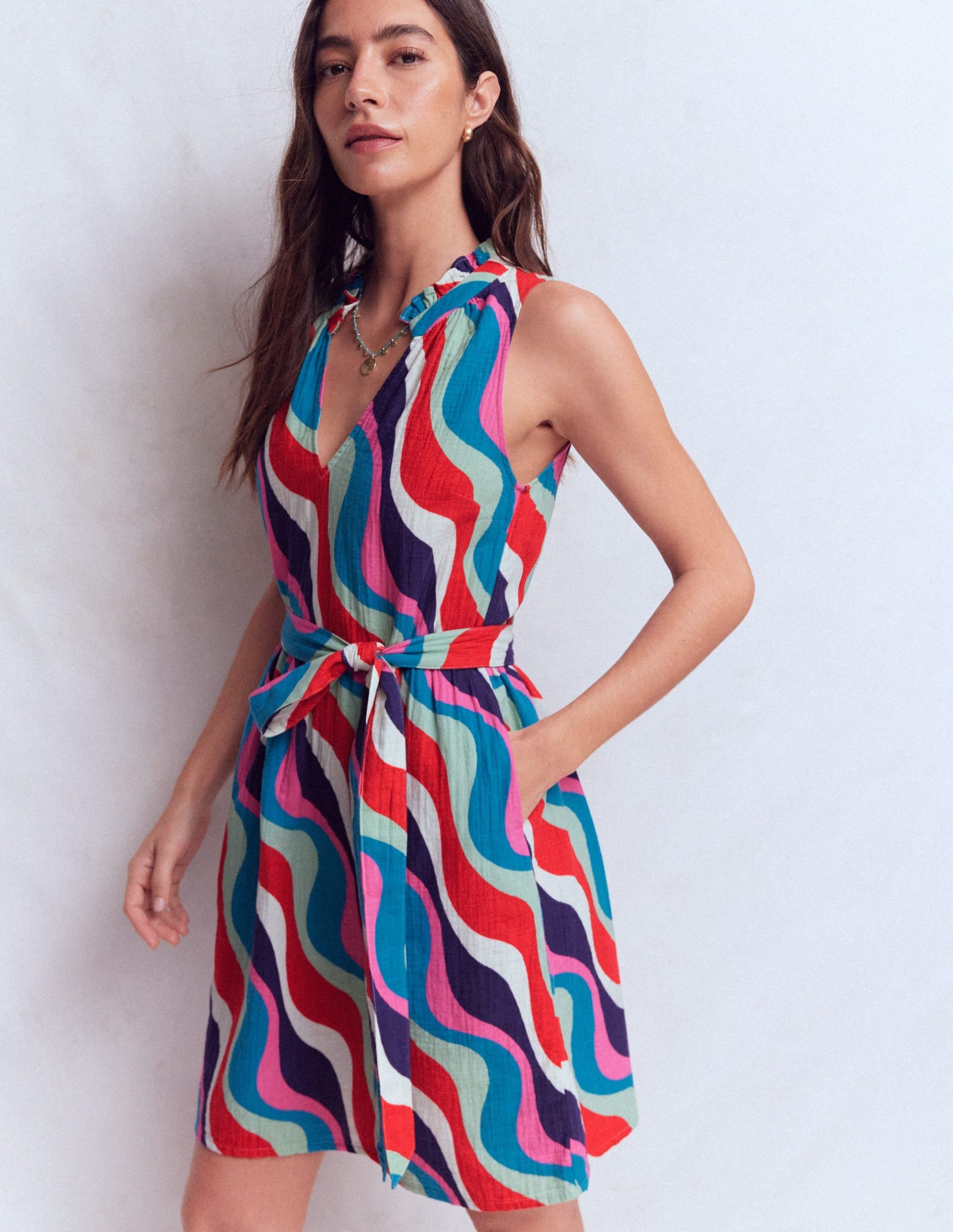 Viv Double Cloth Short Dress-Multi. Rythmic Wave - Image 5