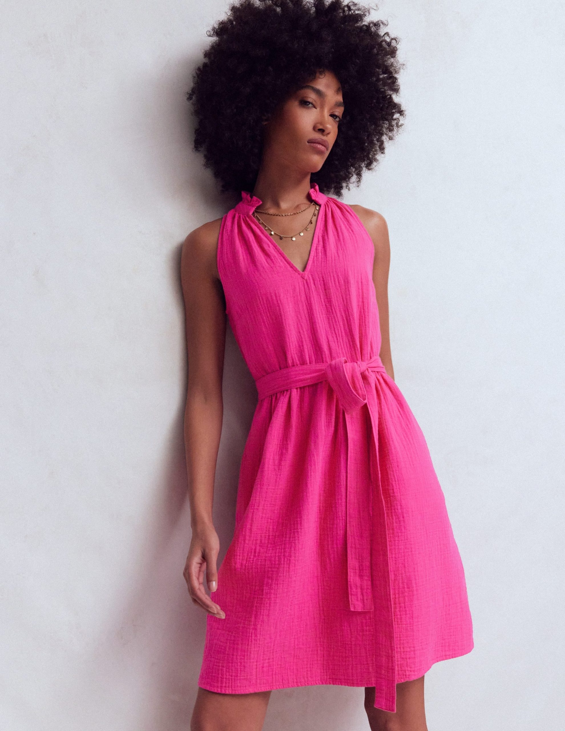 Viv Double Cloth Short Dress-Pink Peony - Image 4