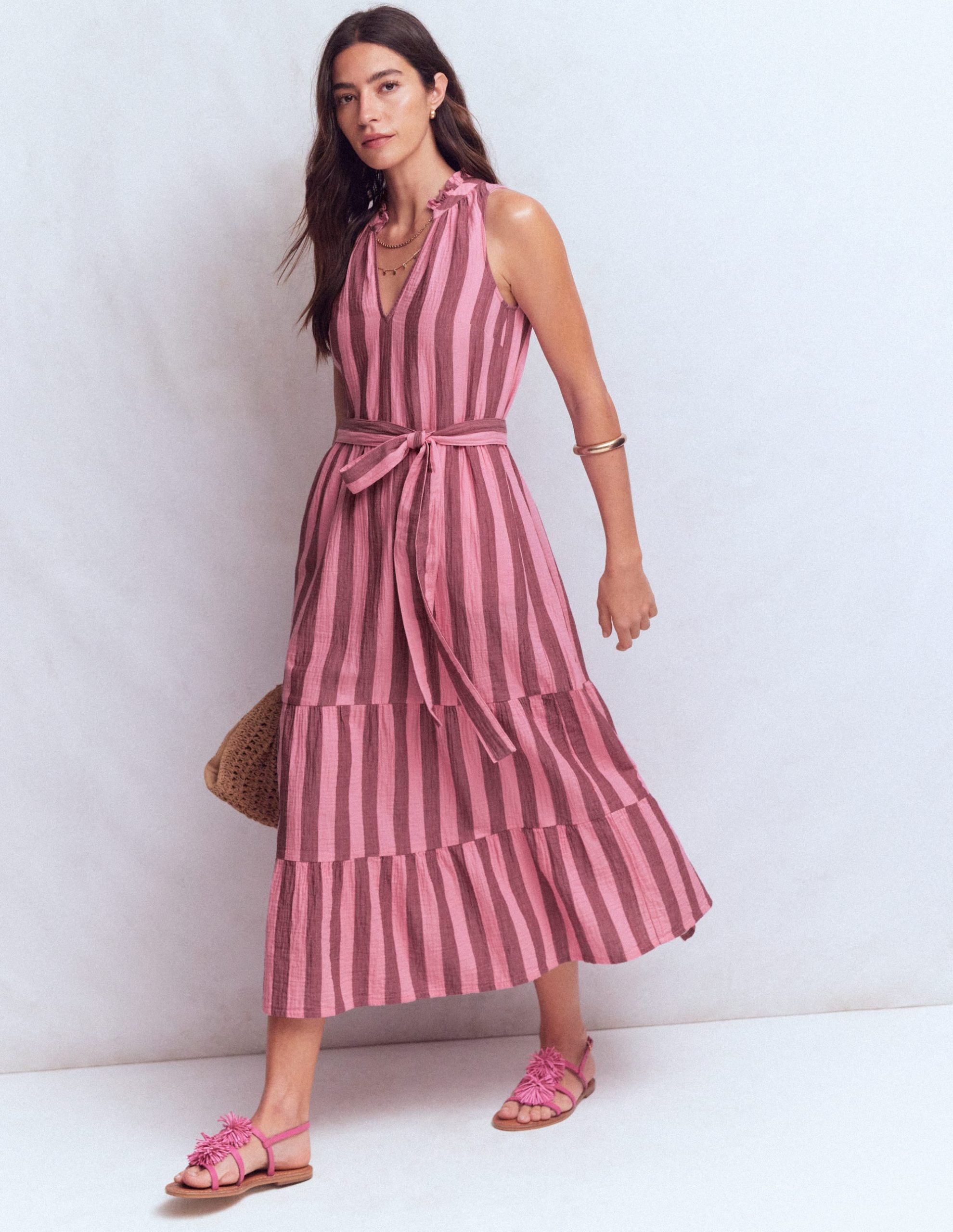 Viv Double Cloth Maxi Dress-Brown Pink Stripe - Image 2