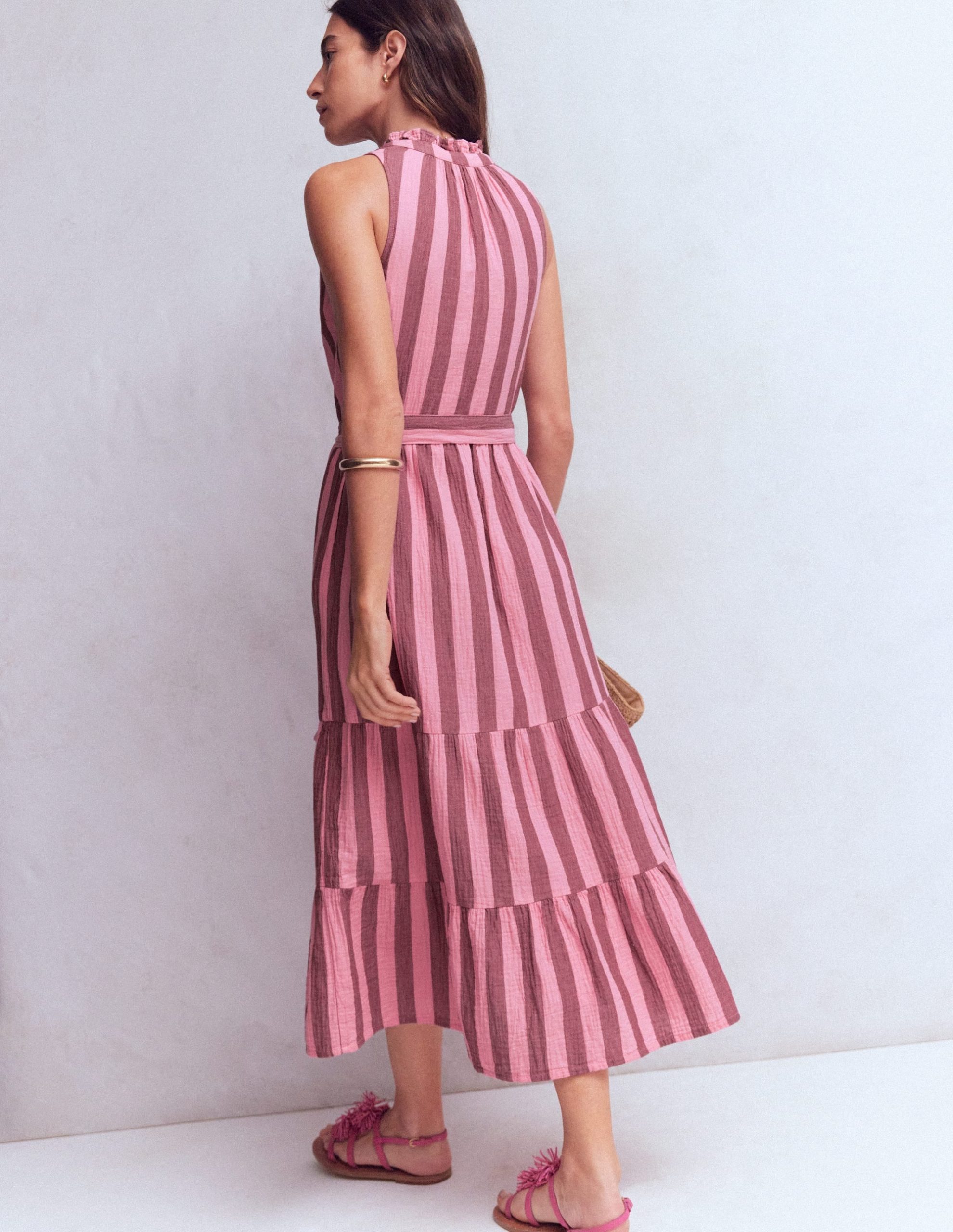 Viv Double Cloth Maxi Dress-Brown Pink Stripe - Image 4