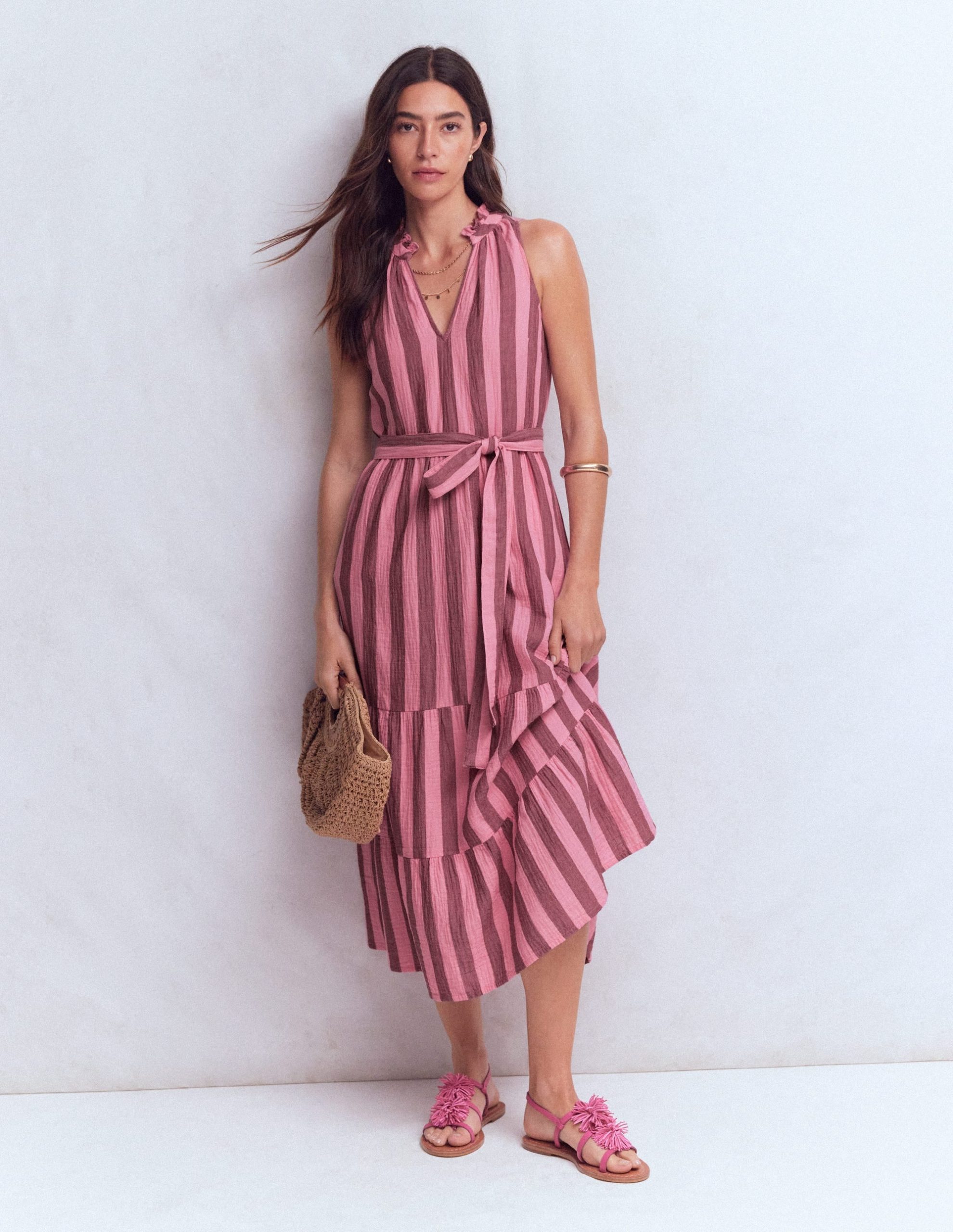 Viv Double Cloth Maxi Dress-Brown Pink Stripe - Image 5