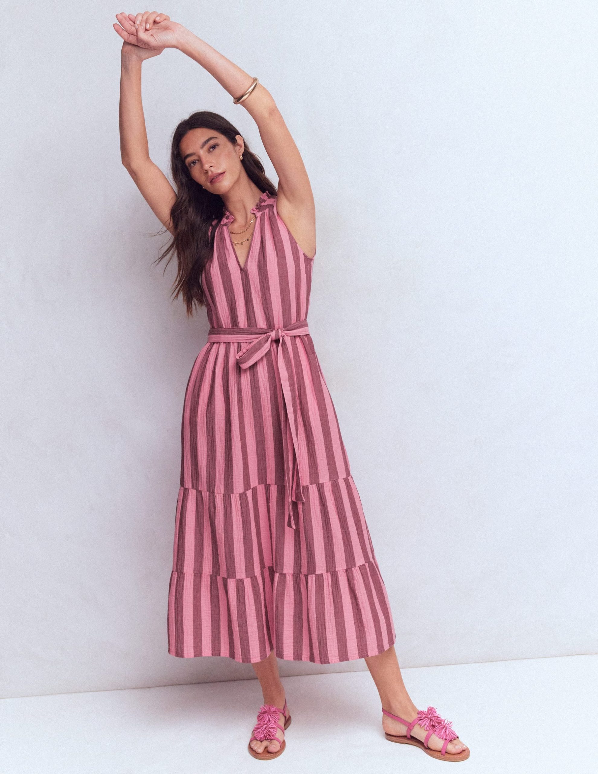 Viv Double Cloth Maxi Dress-Brown Pink Stripe - Image 6