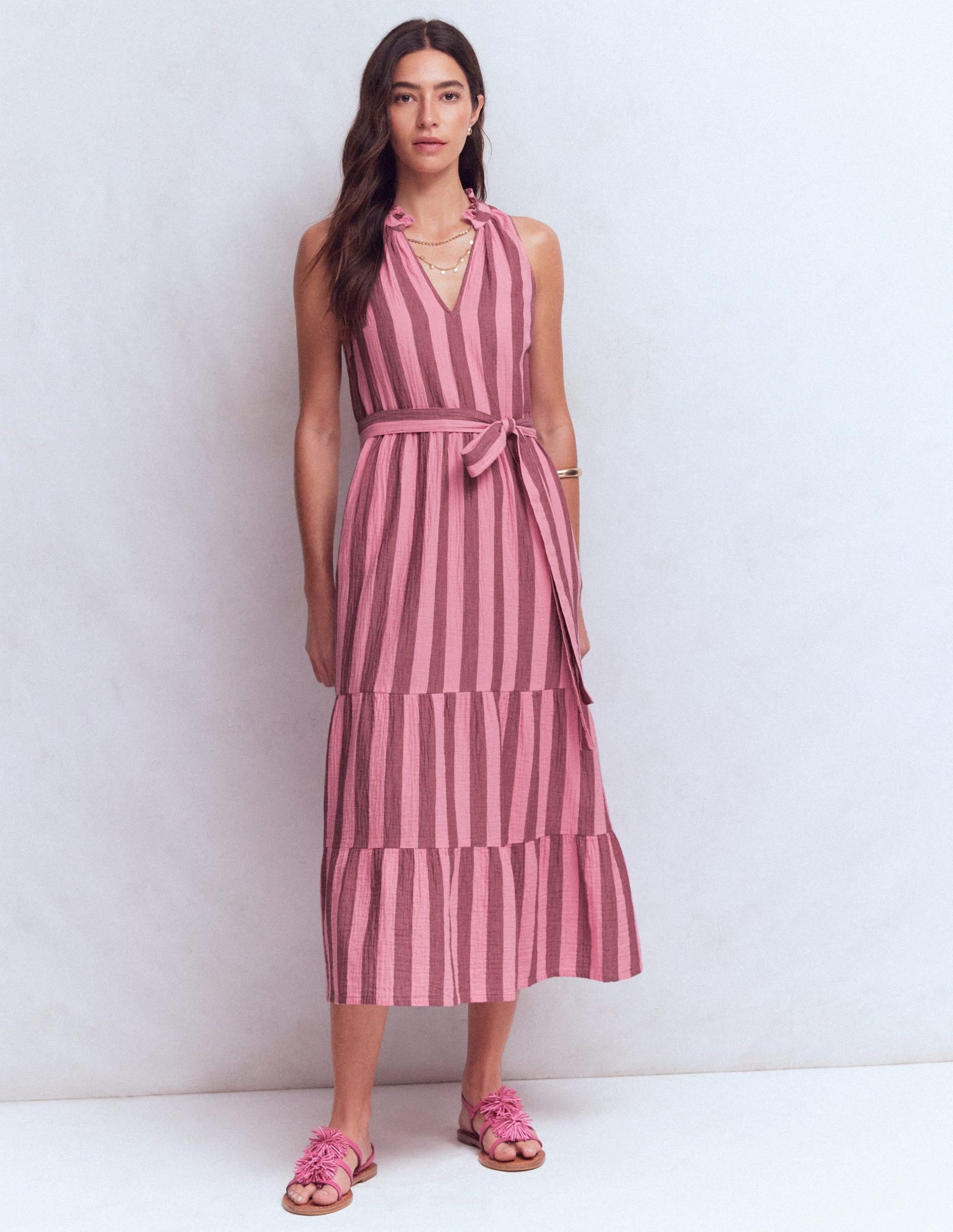 Viv Double Cloth Maxi Dress-Brown Pink Stripe - Image 7
