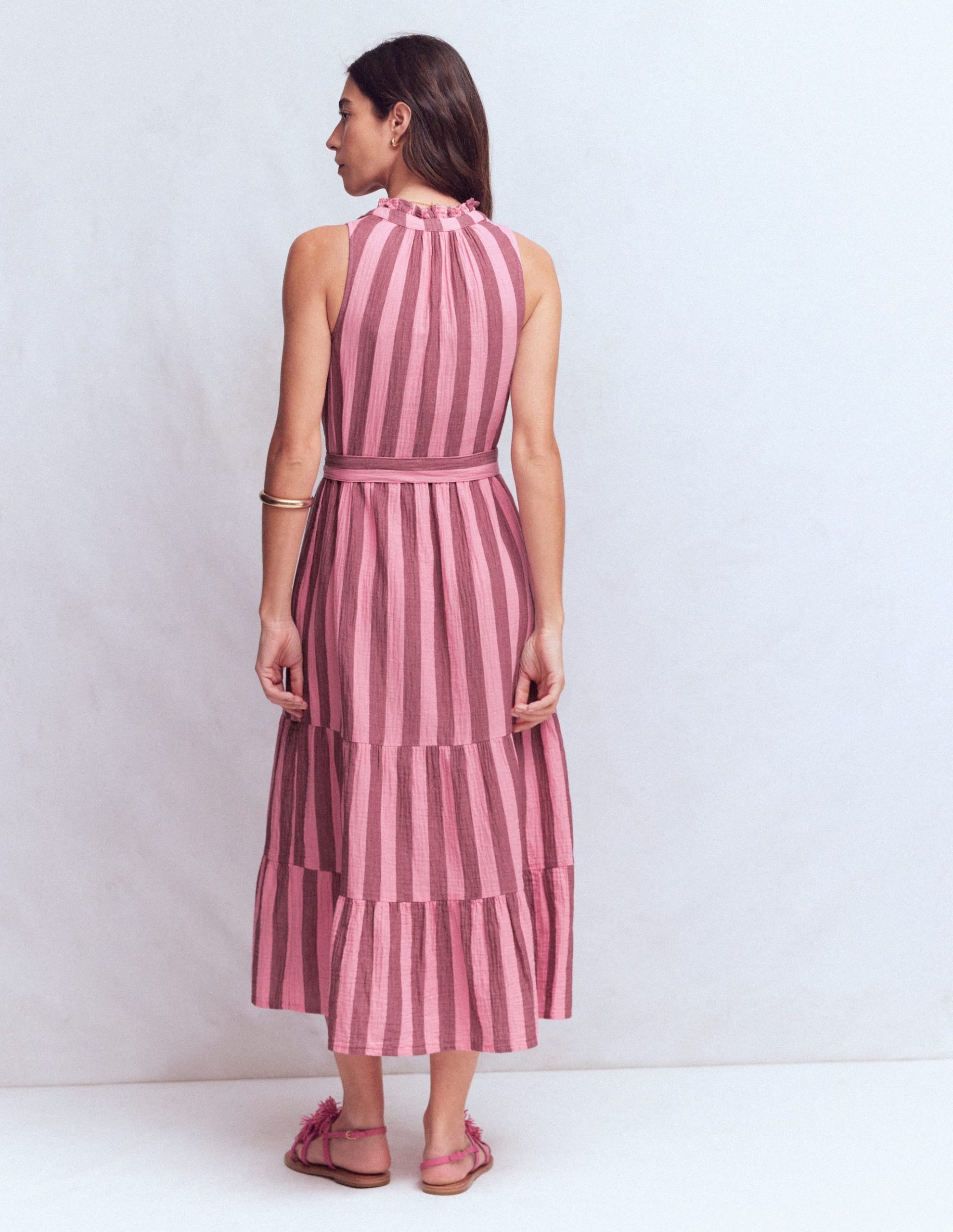 Viv Double Cloth Maxi Dress-Brown Pink Stripe - Image 8