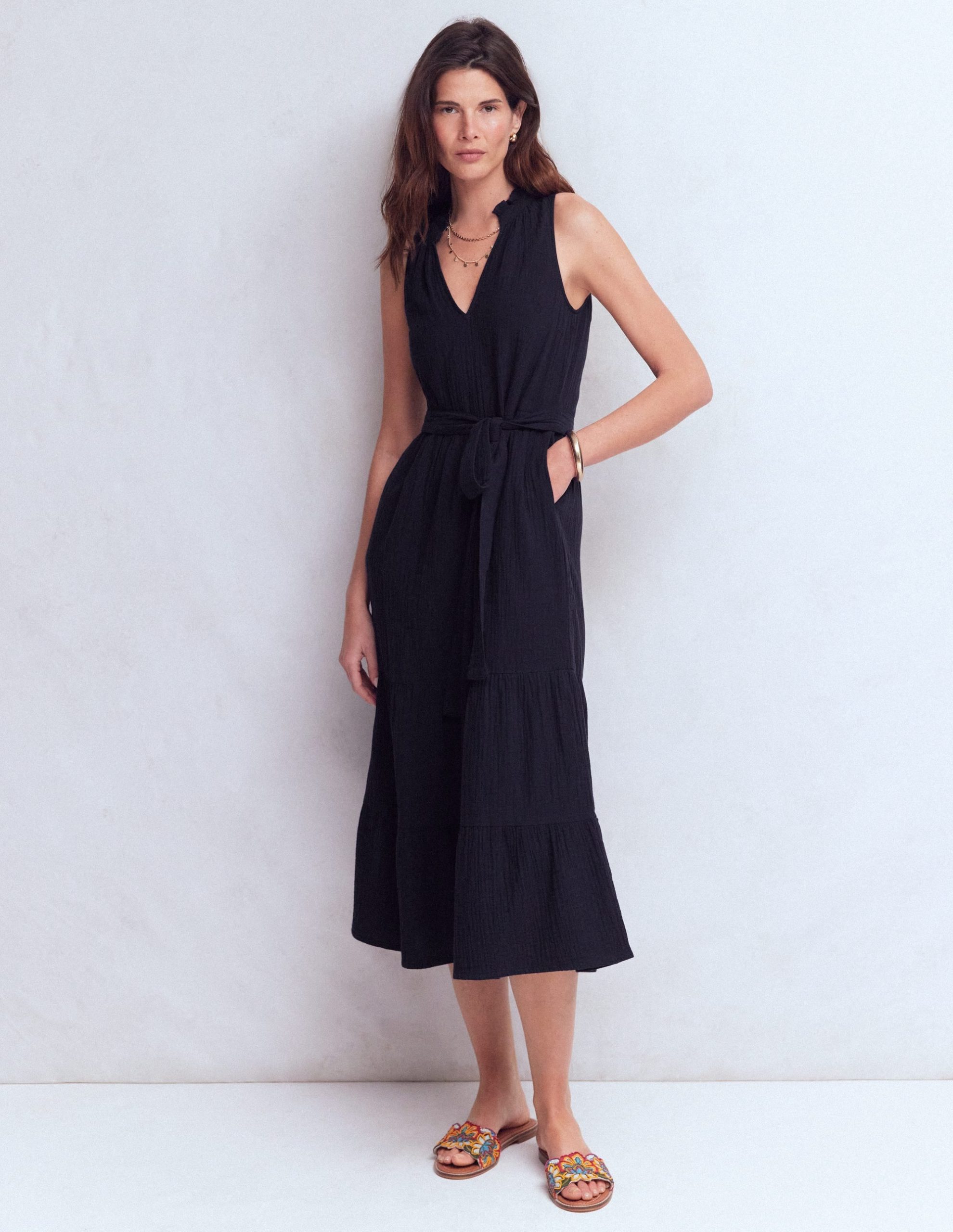 Viv Double Cloth Maxi Dress-Navy
