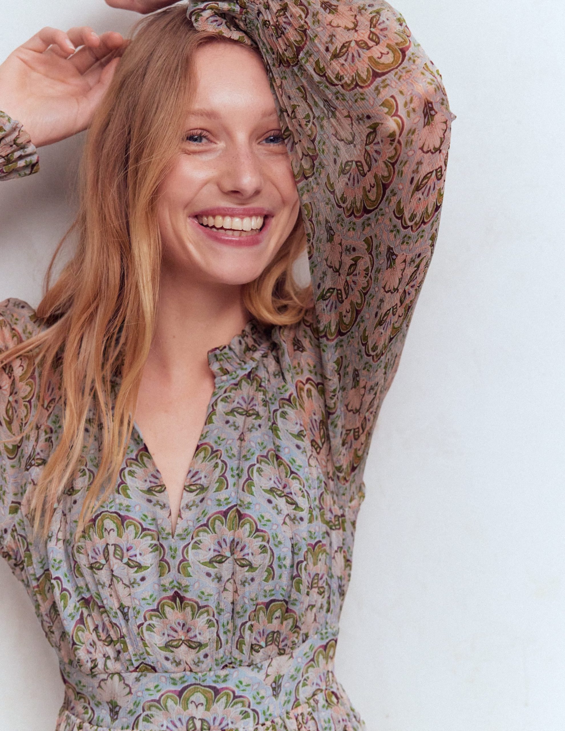 Romantic Ruffle Neck Dress-Multi Paradise Gardens - Image 2
