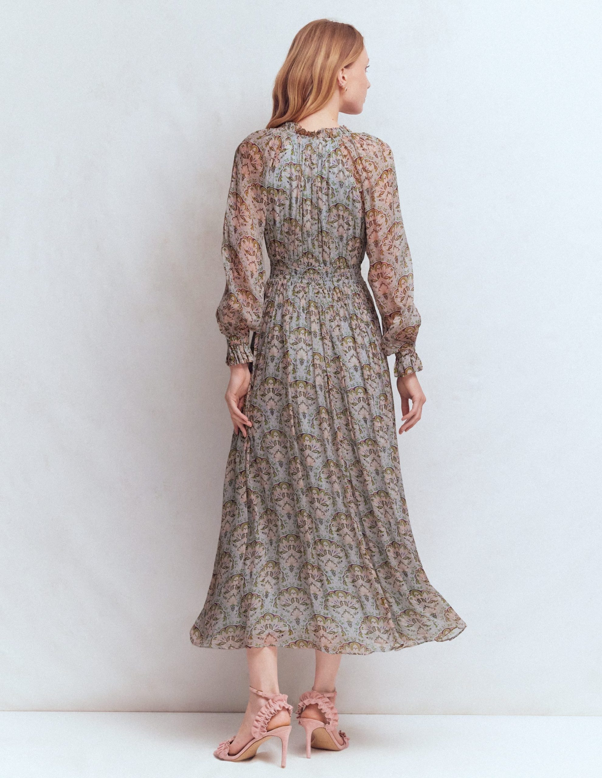 Romantic Ruffle Neck Dress-Multi Paradise Gardens - Image 3