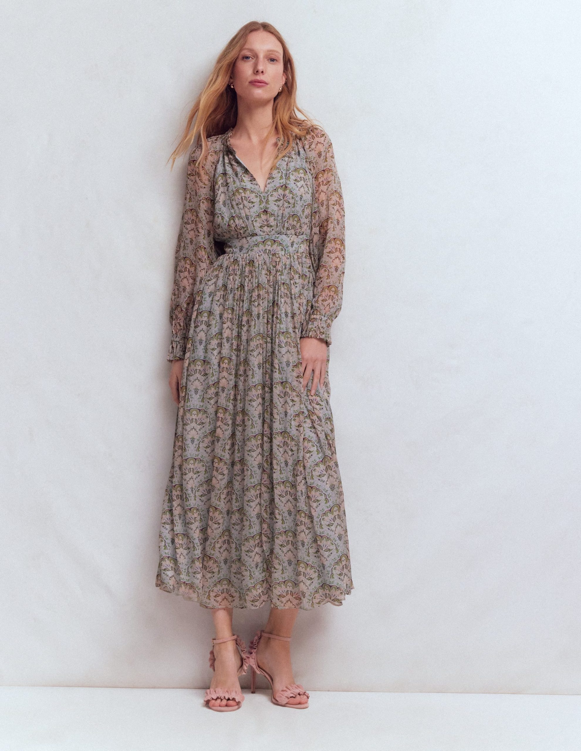 Romantic Ruffle Neck Dress-Multi Paradise Gardens - Image 4